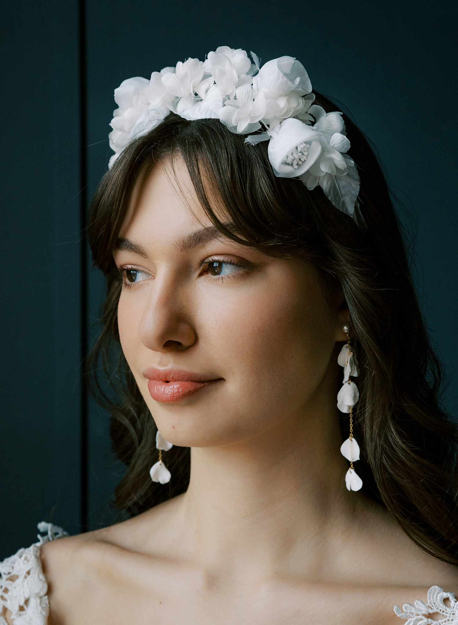 Dangling sculpted petals and chain earrings - Style #2568
