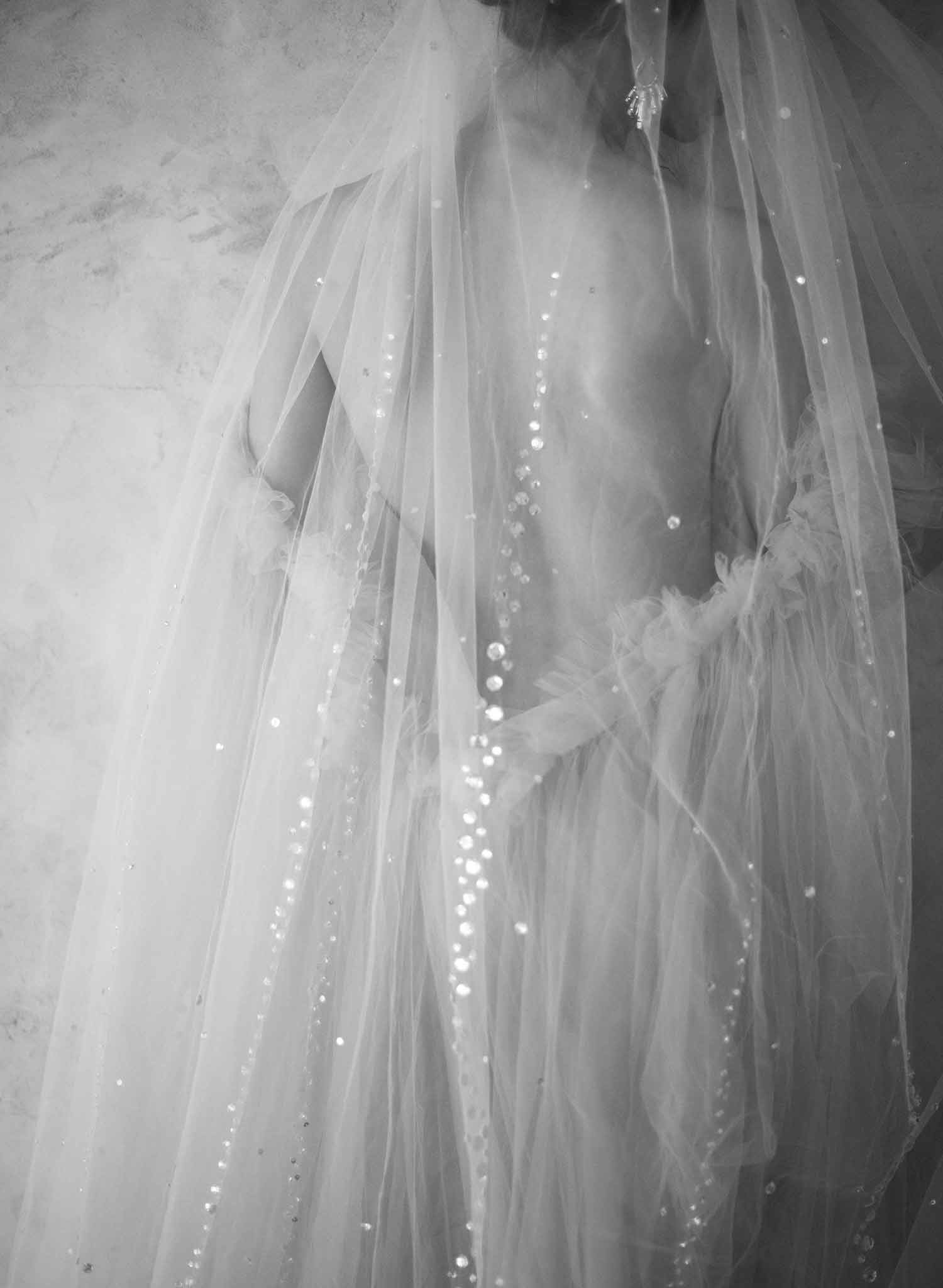 Crystal streamers bridal train veil - Style #2068