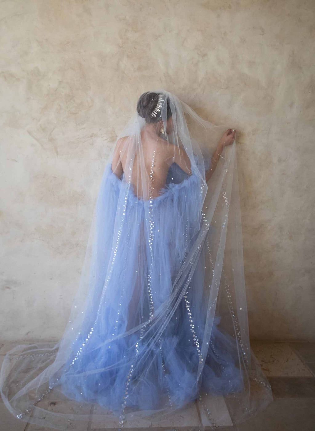 Crystal streamers bridal train veil - Style #2068