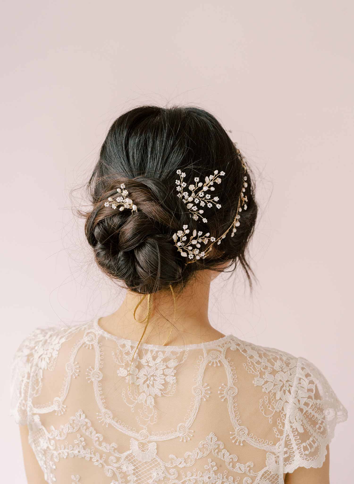 Dainty beaded fern leaf hair pin set of 3 - Style #2111