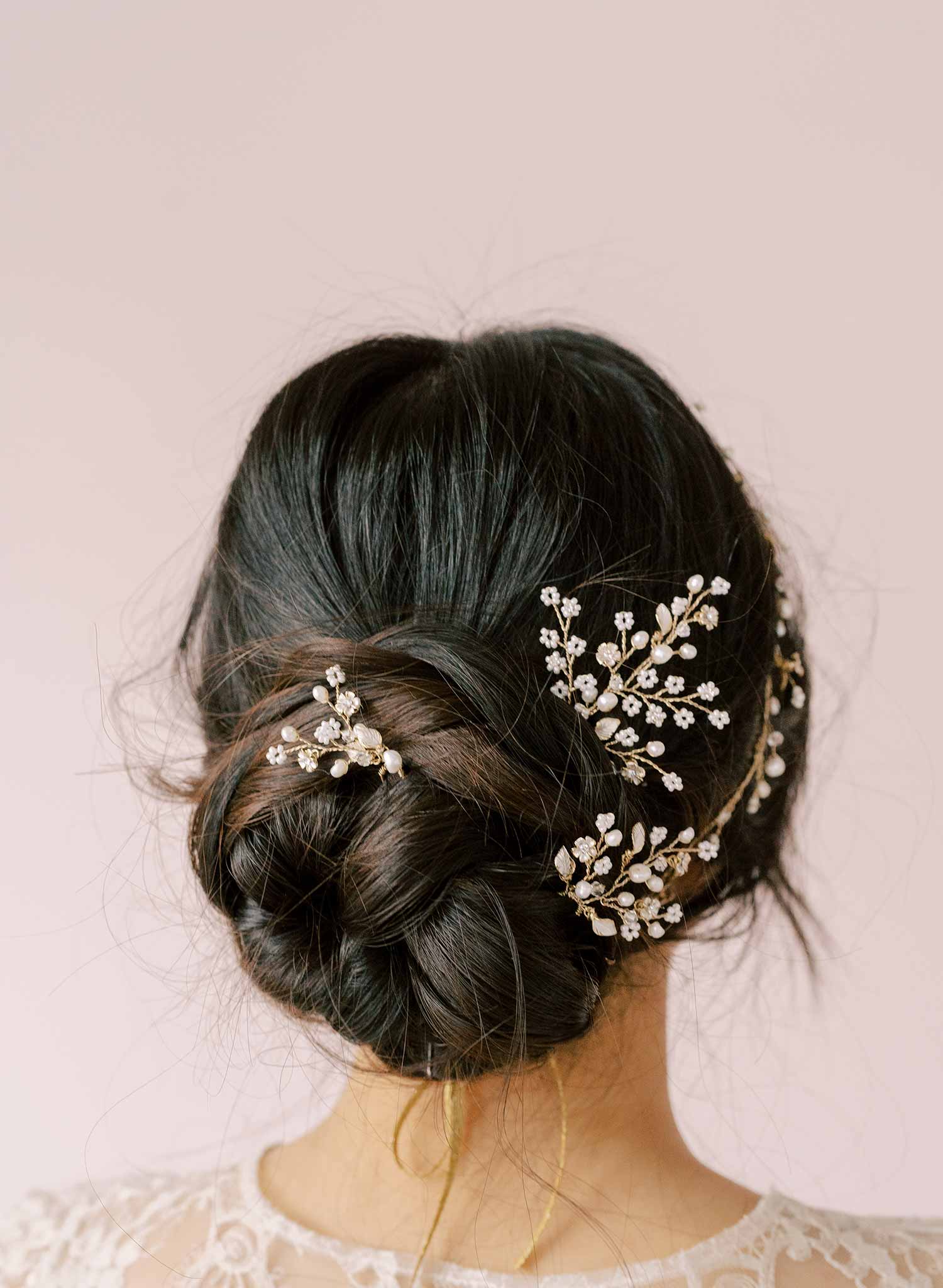 Dainty beaded fern leaf hair pin set of 3 - Style #2111