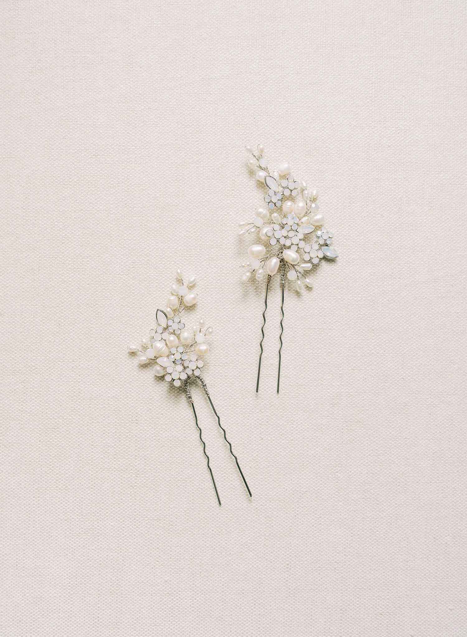 "bridal crystal baby's breath hair pins, pearls by twigs and honey"
