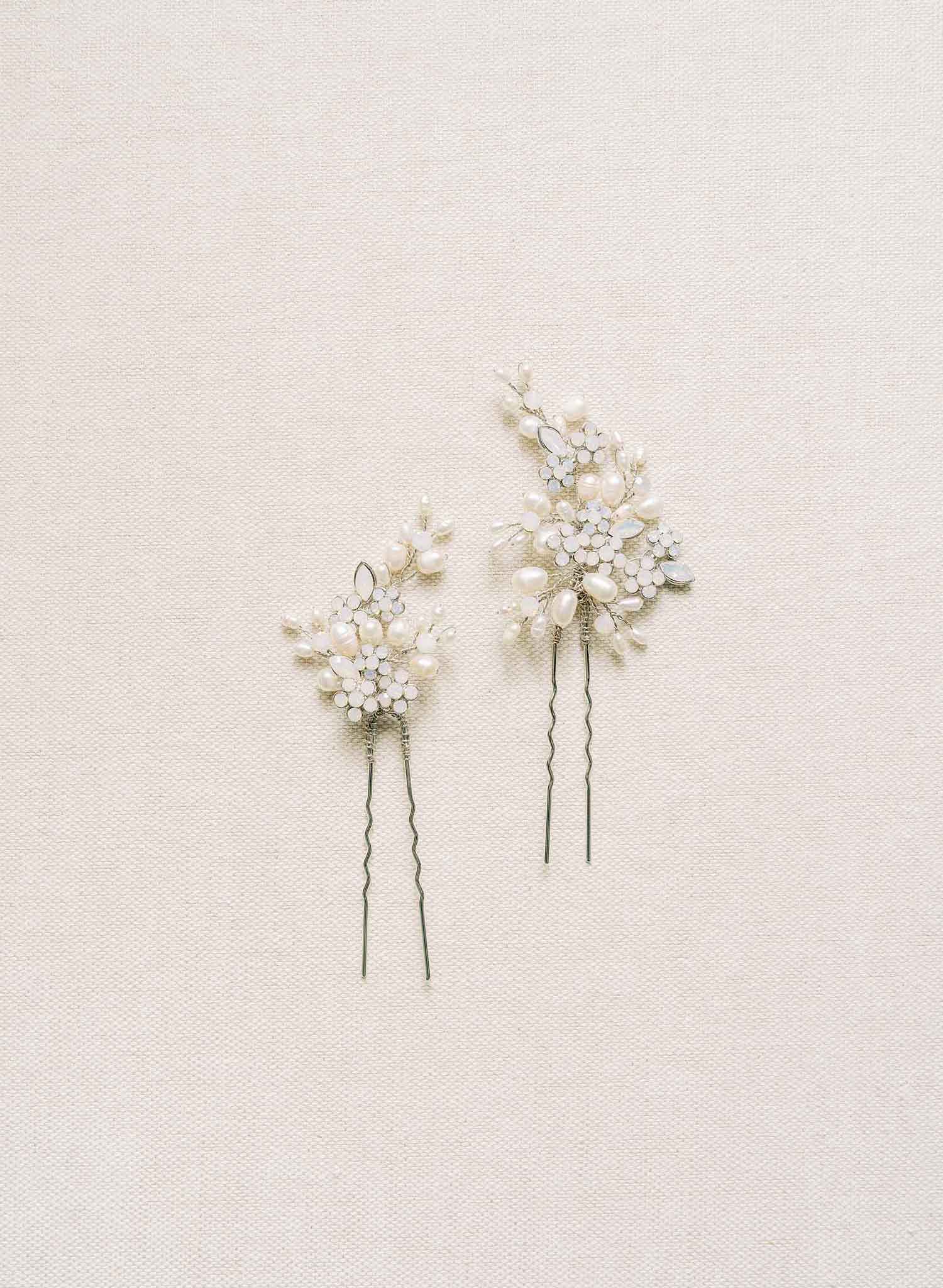 Baby's breath pearl and crystal pin set of 2 - Style #2114