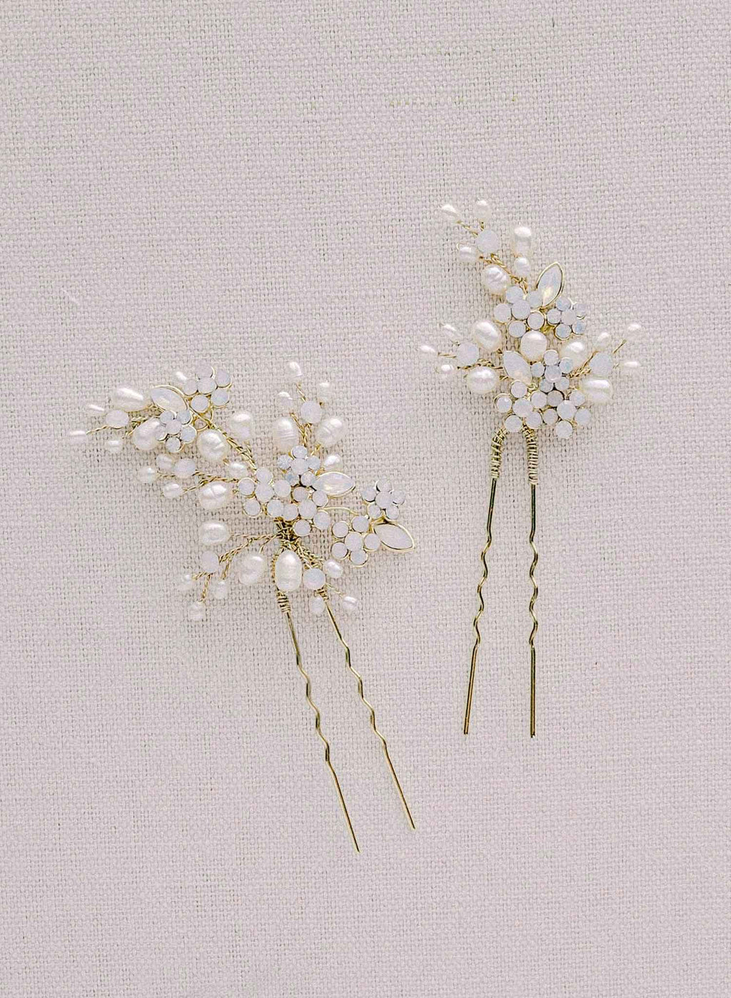 "bridal crystal baby's breath hair pins, pearls by twigs and honey"