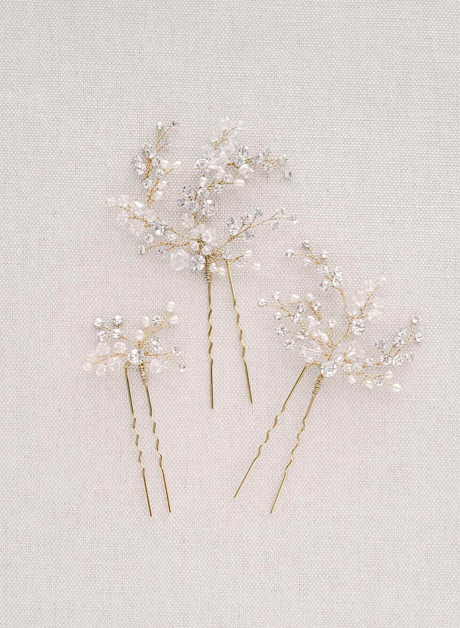 "crystal baby's breath bridal hair pins set, twigs & honey"