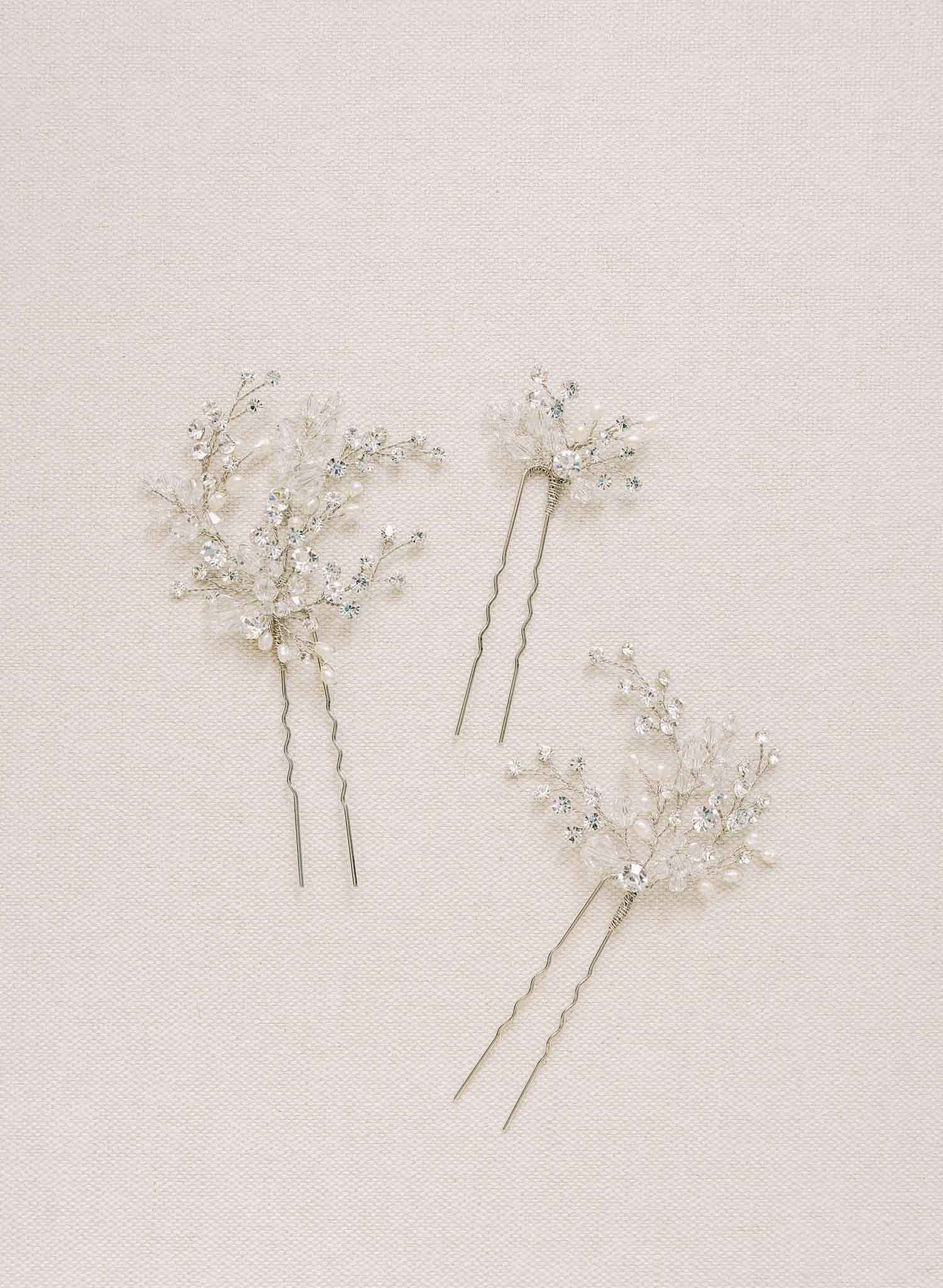 "crystal baby's breath bridal hair pins set, twigs & honey"