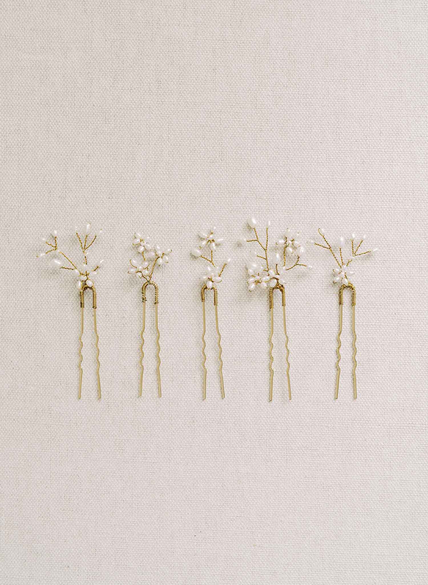 Baby's breath freshwater hair pin set of 5 - Style #2158