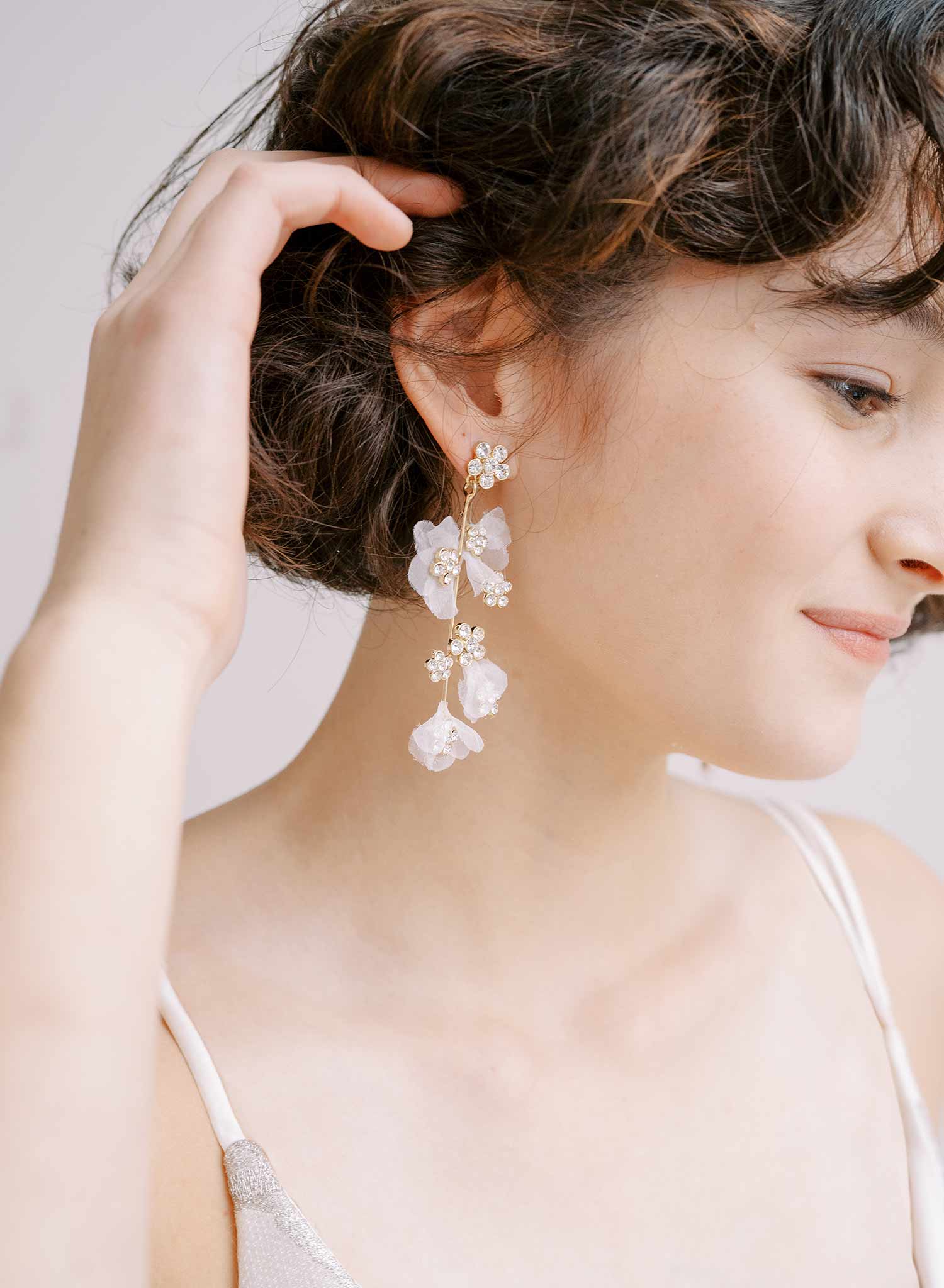 Crystal and silk petal chandelier earring - Style #2304