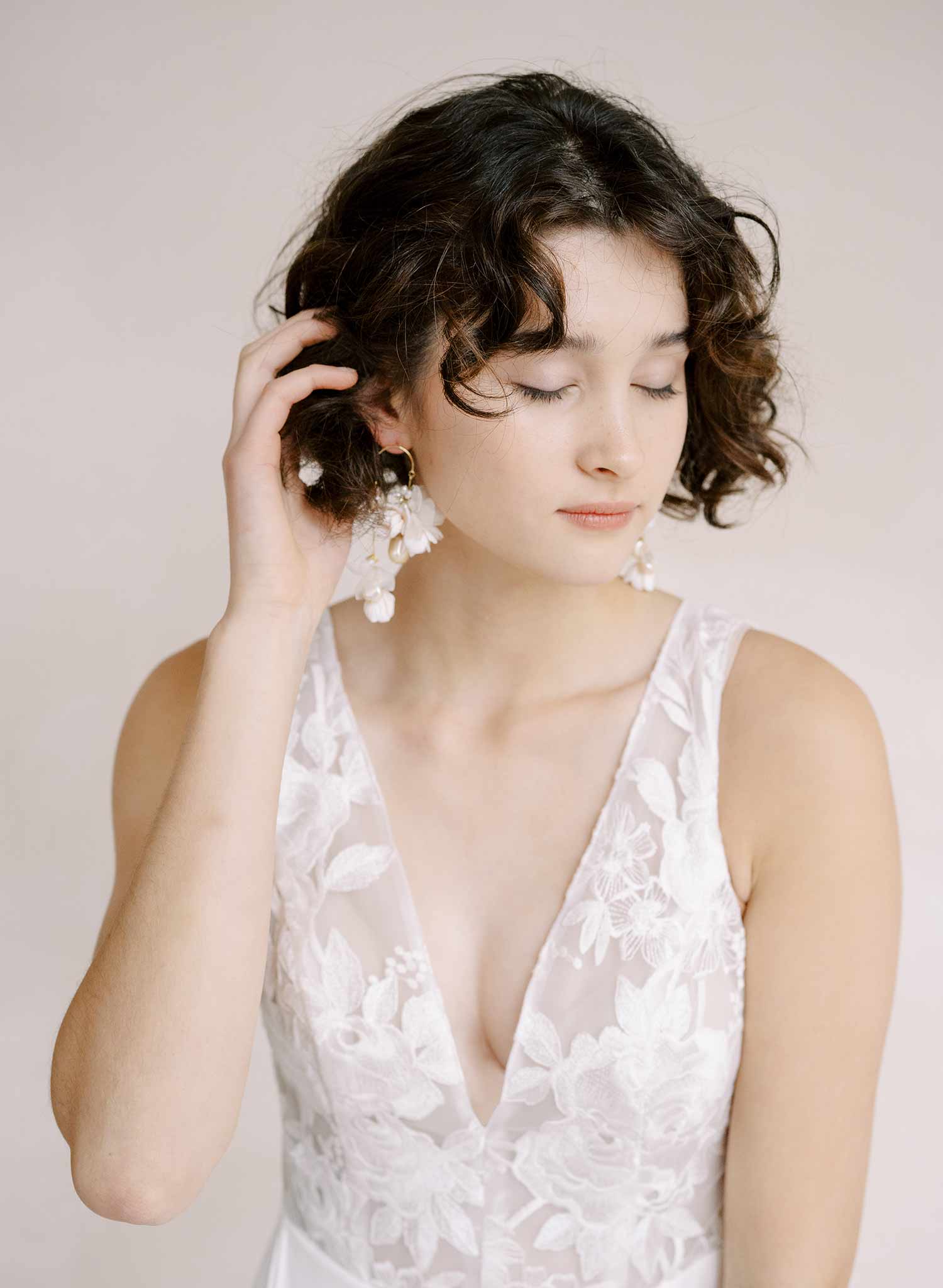 "Cascading blossom, silk and pearl earring - Style #2305"