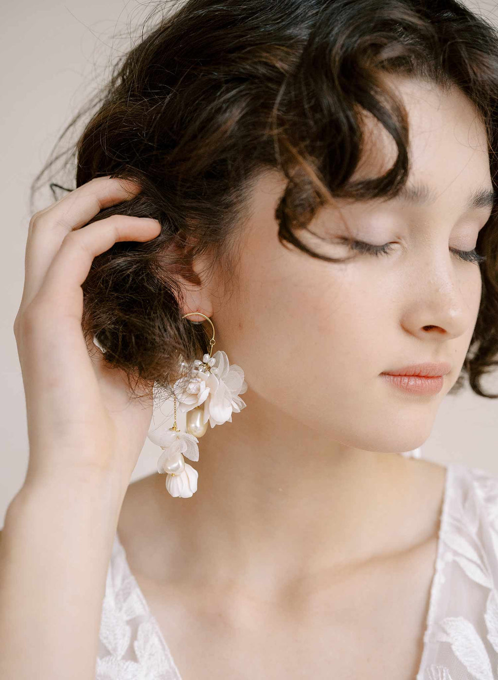 "Cascading blossom, silk and pearl earring - Style #2305"
