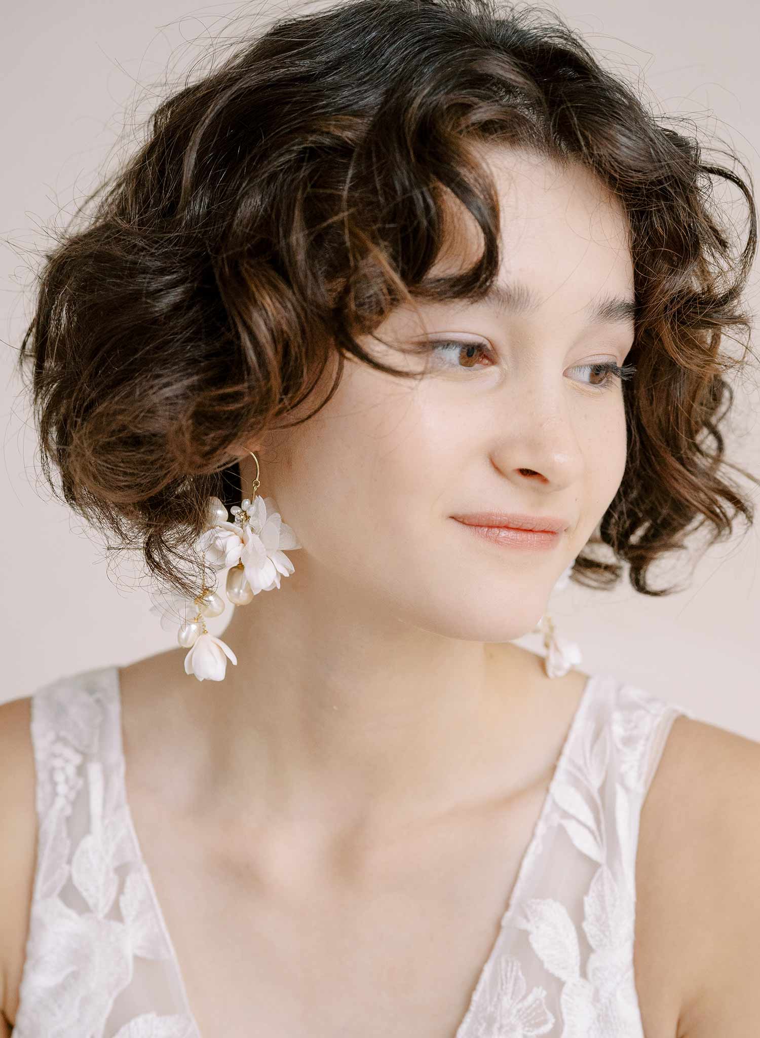 "Cascading blossom, silk and pearl earring - Style #2305"