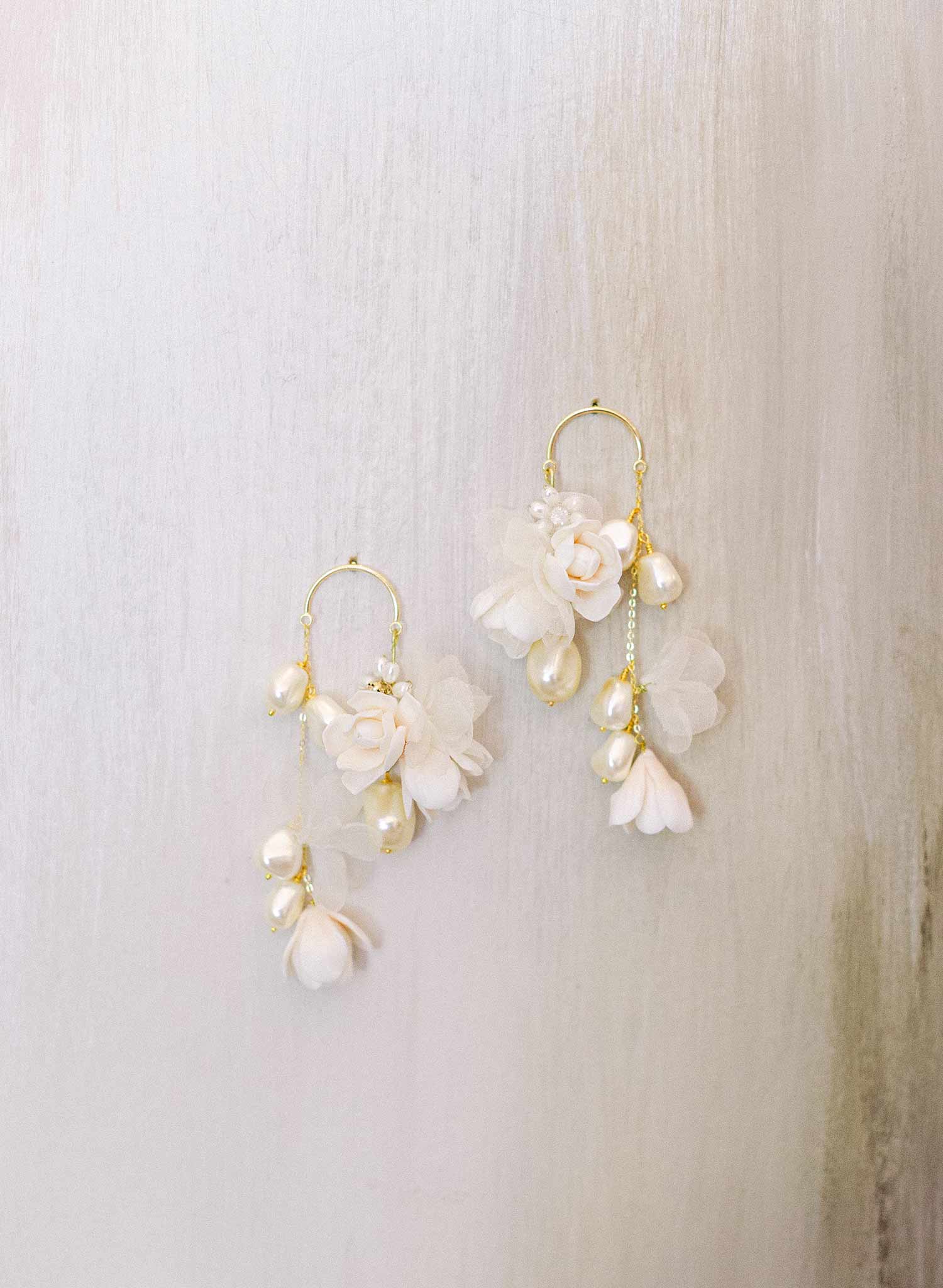 "Cascading blossom, silk and pearl earring - Style #2305"