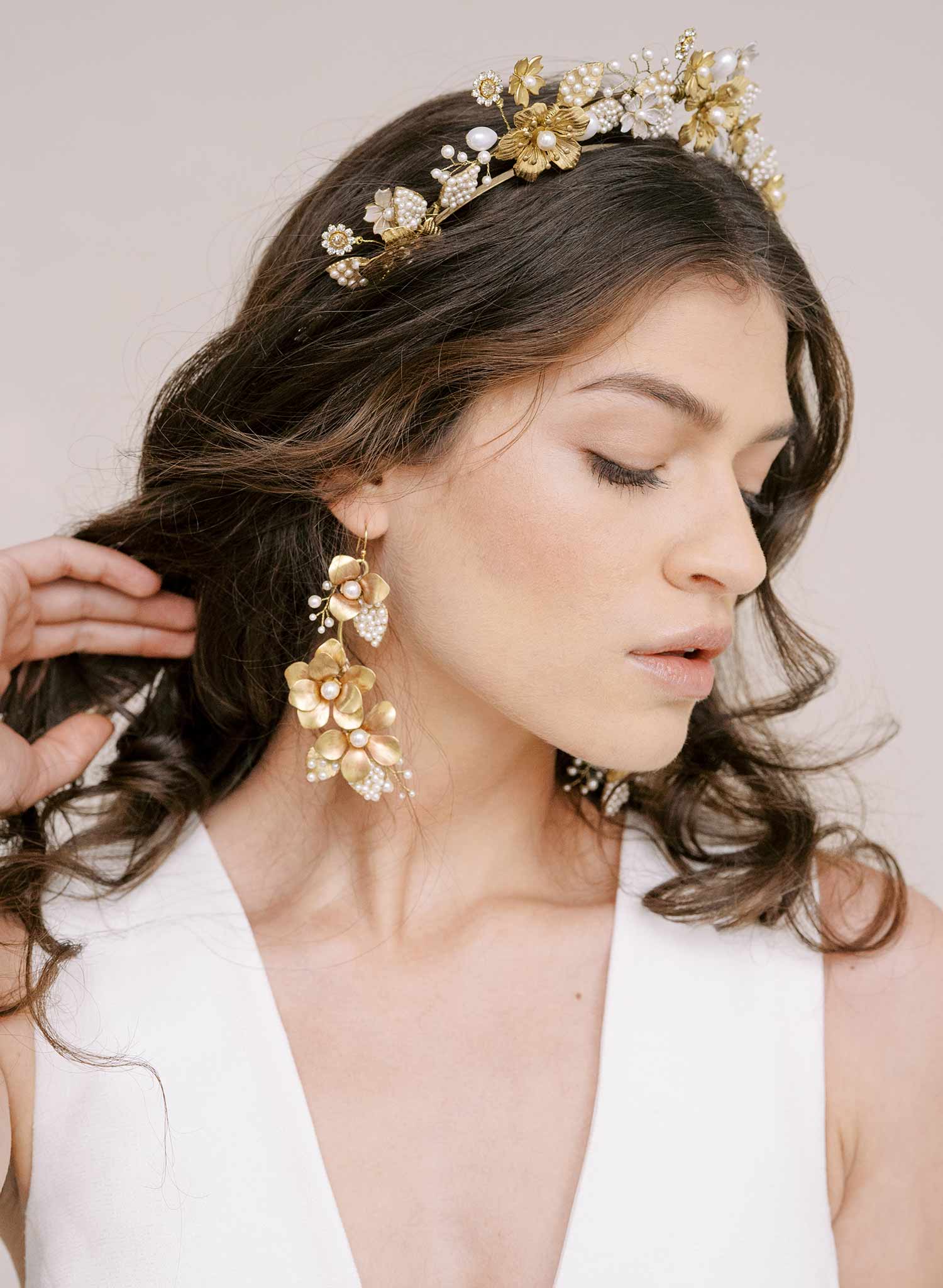 Blooming brass florals chandelier earrings - Style #2312