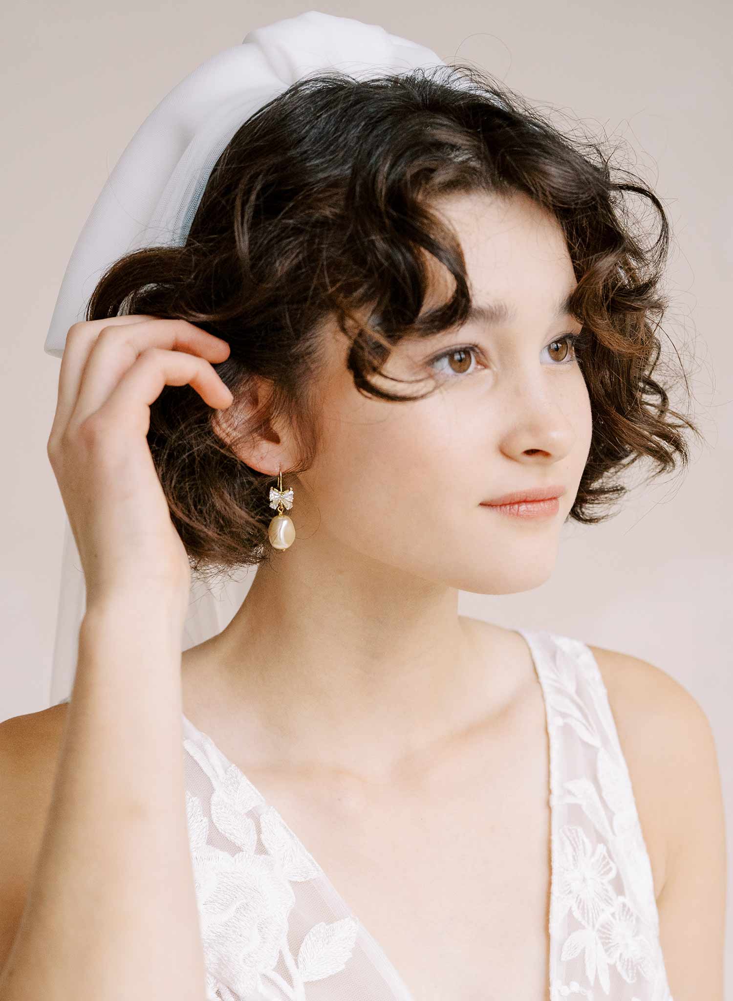 Crystal bow and pearl drop earrings - Style #2314