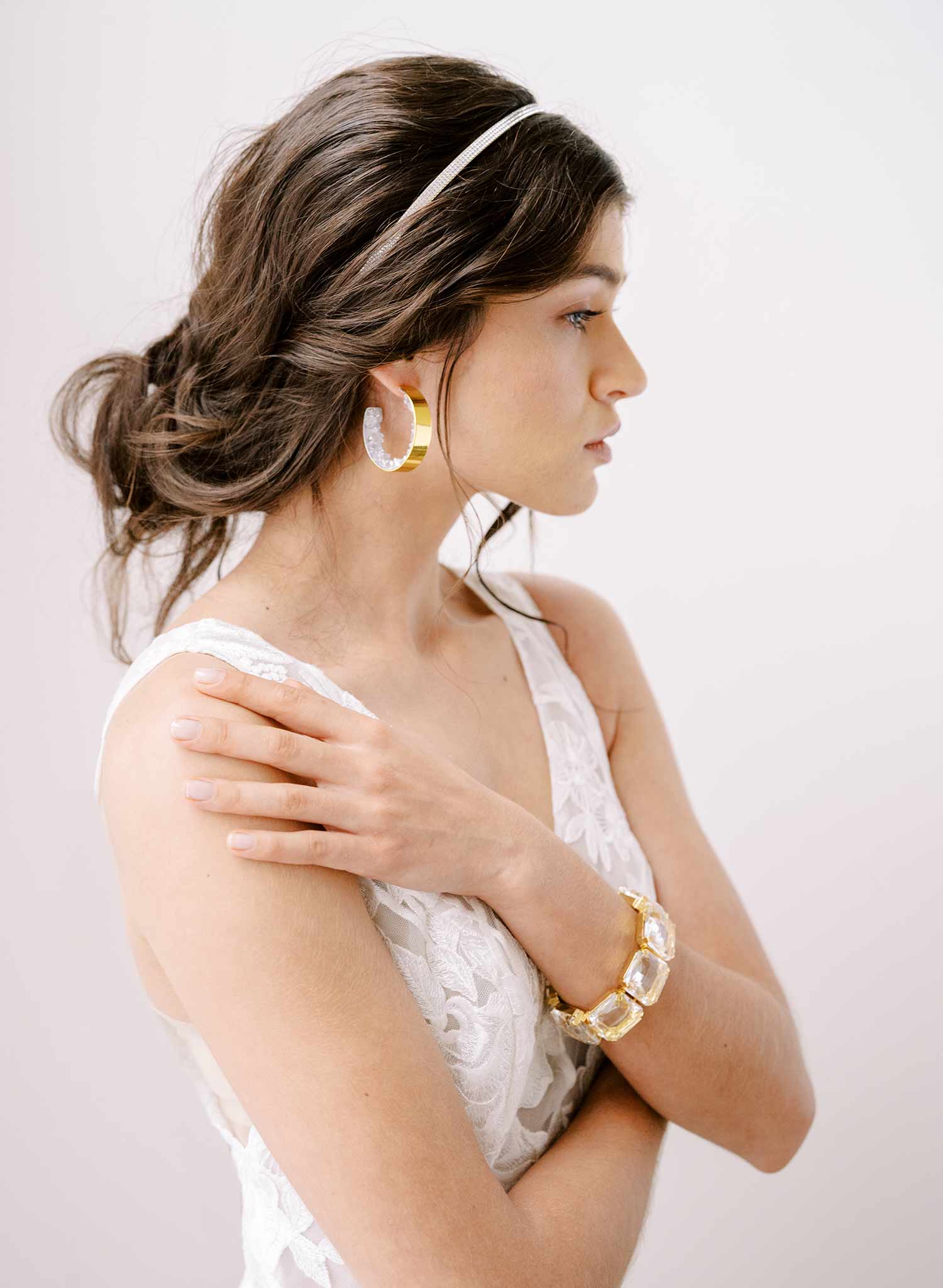 Crystal geode gold hoop earrings - Style #2316