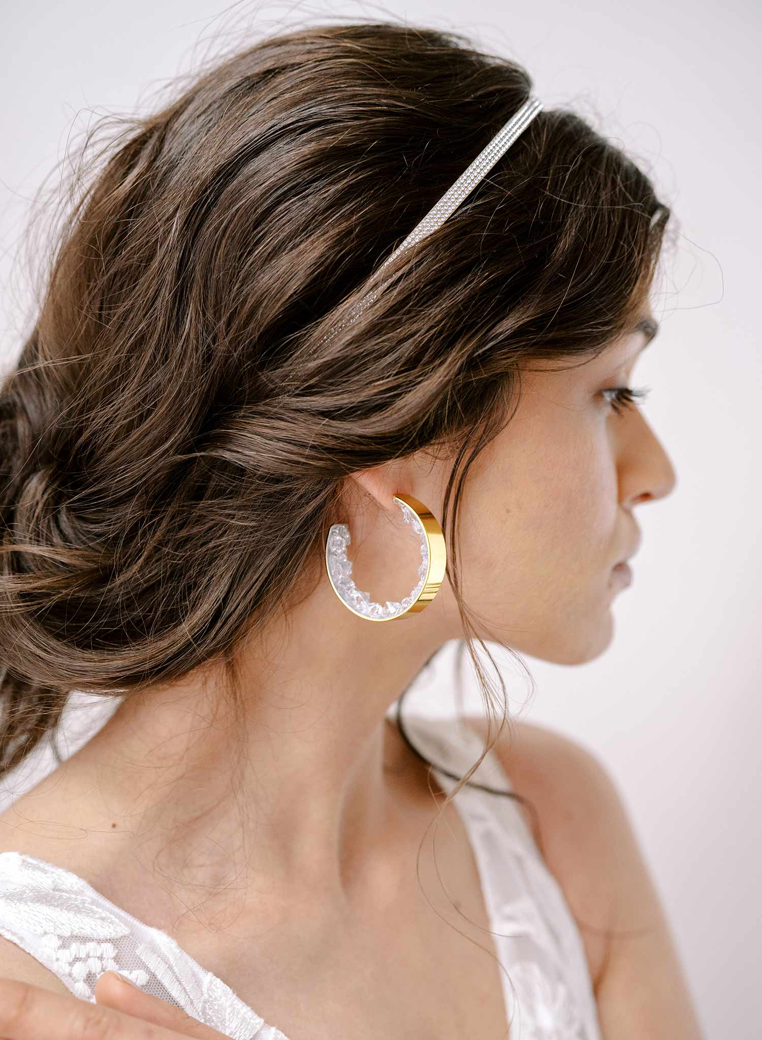 Crystal geode gold hoop earrings - Style #2316