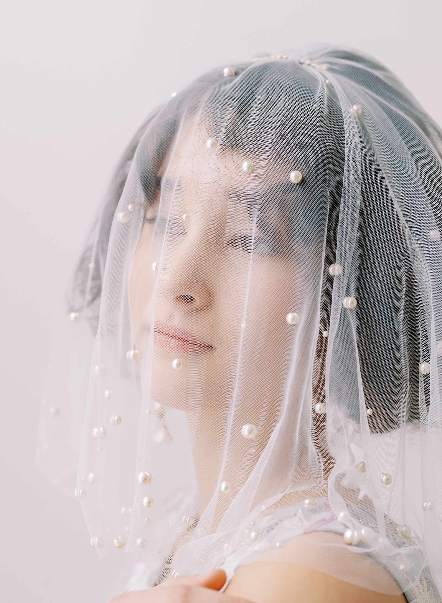 "Whisper tulle, short pearl veil - Style #2353"