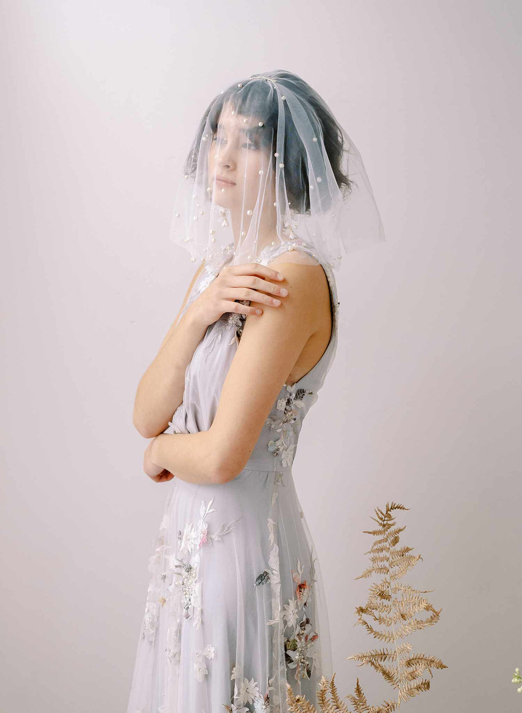 "Whisper tulle, short pearl veil - Style #2353"