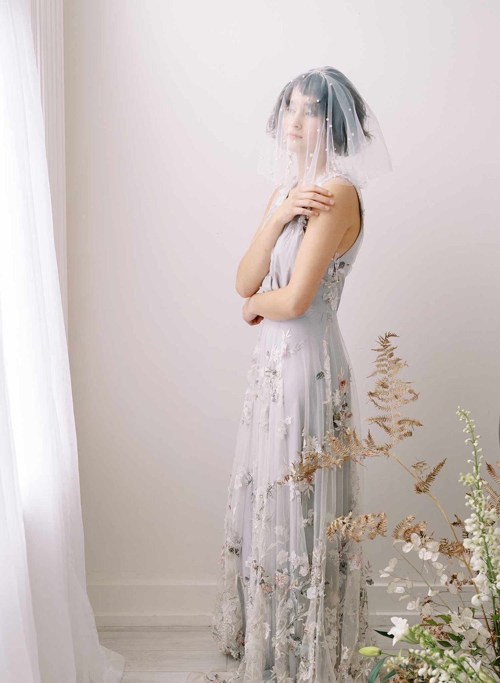 "Whisper tulle, short pearl veil - Style #2353"