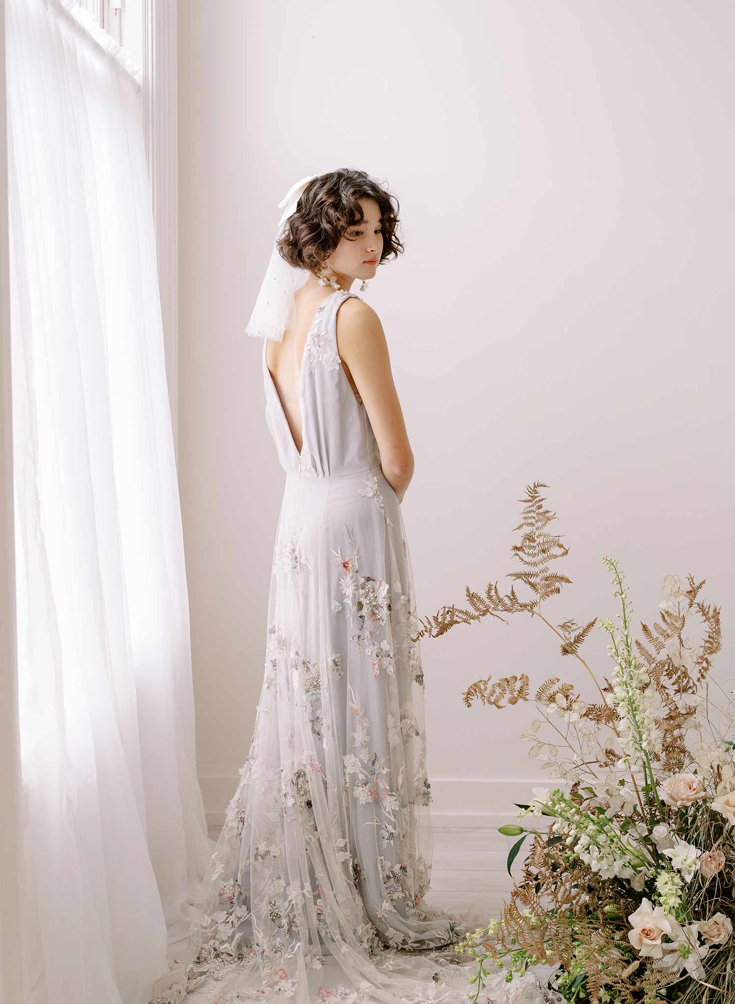 "Whisper tulle, short pearl veil - Style #2353"