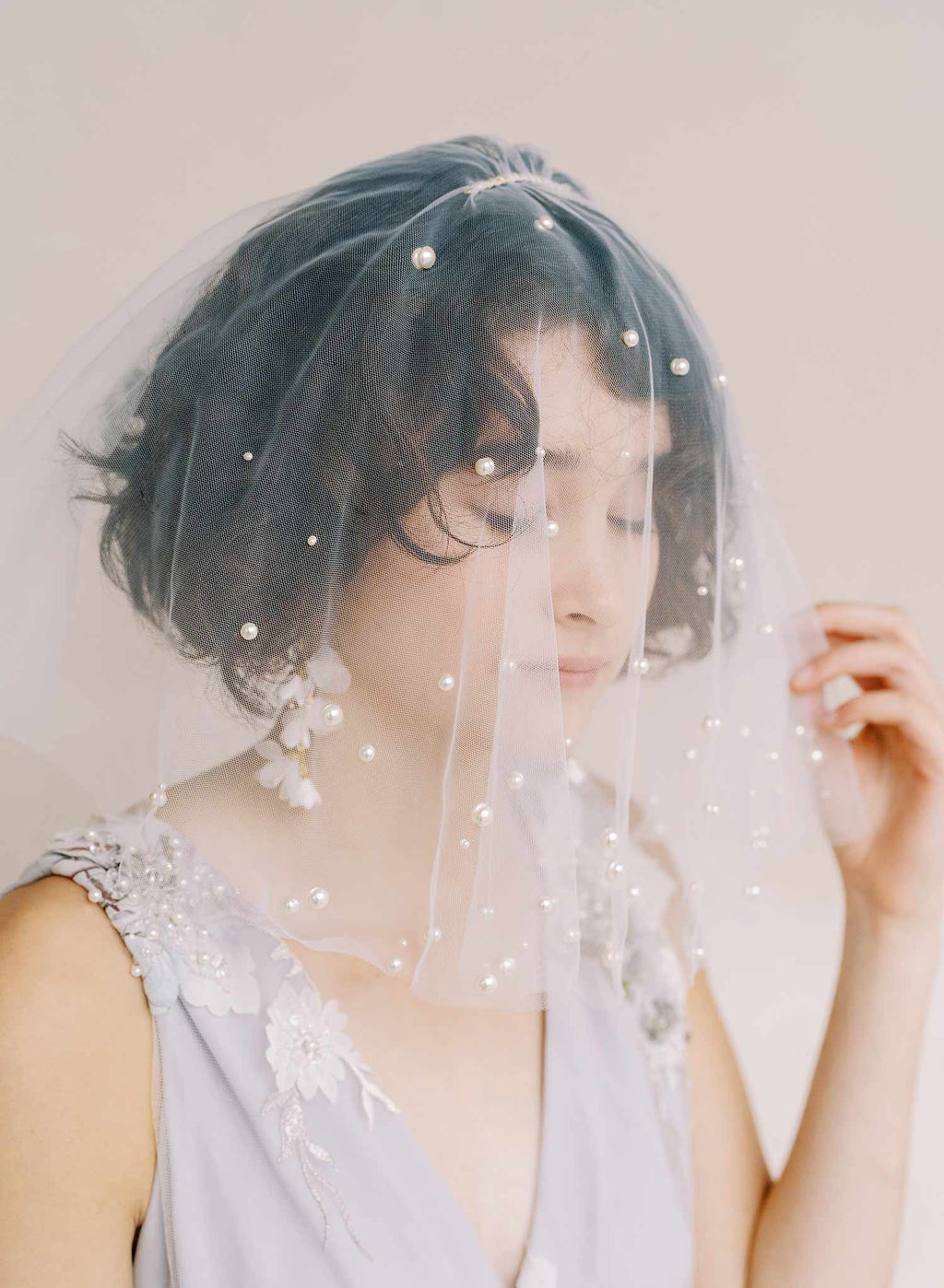 "Whisper tulle, short pearl veil - Style #2353"