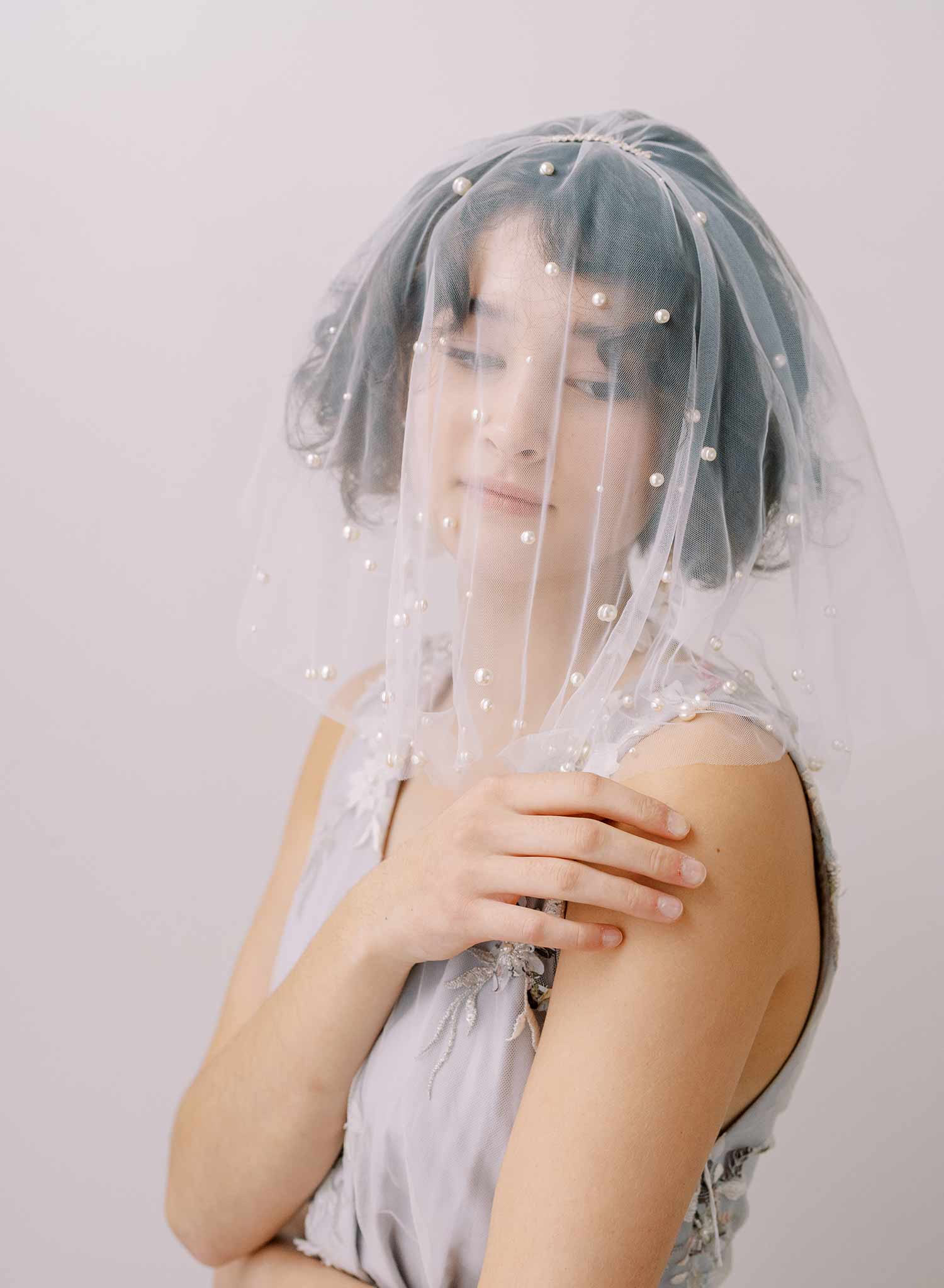 "Whisper tulle, short pearl veil - Style #2353"