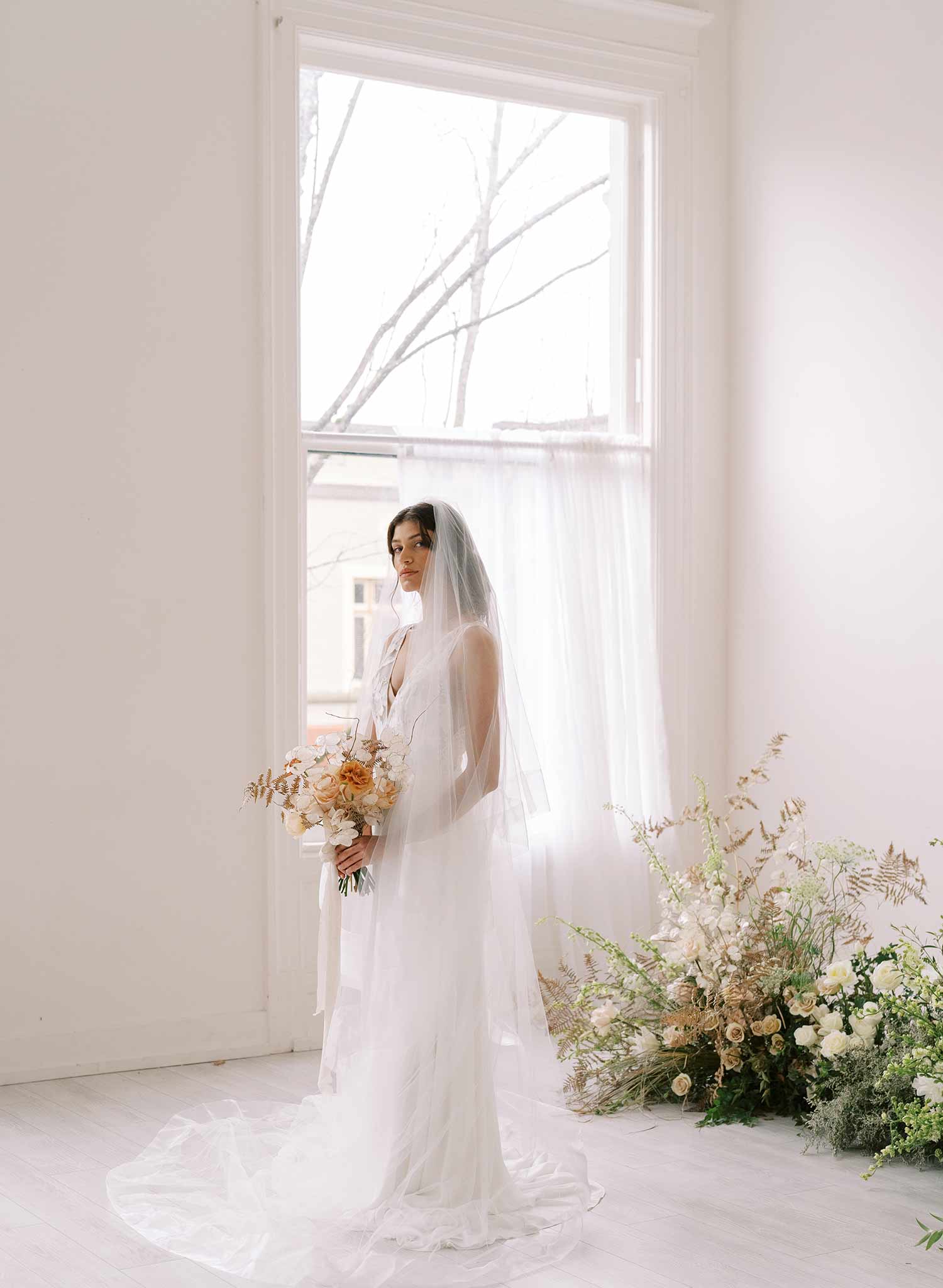 "Organza edge veil with blusher, cathedral length - Style #2360"