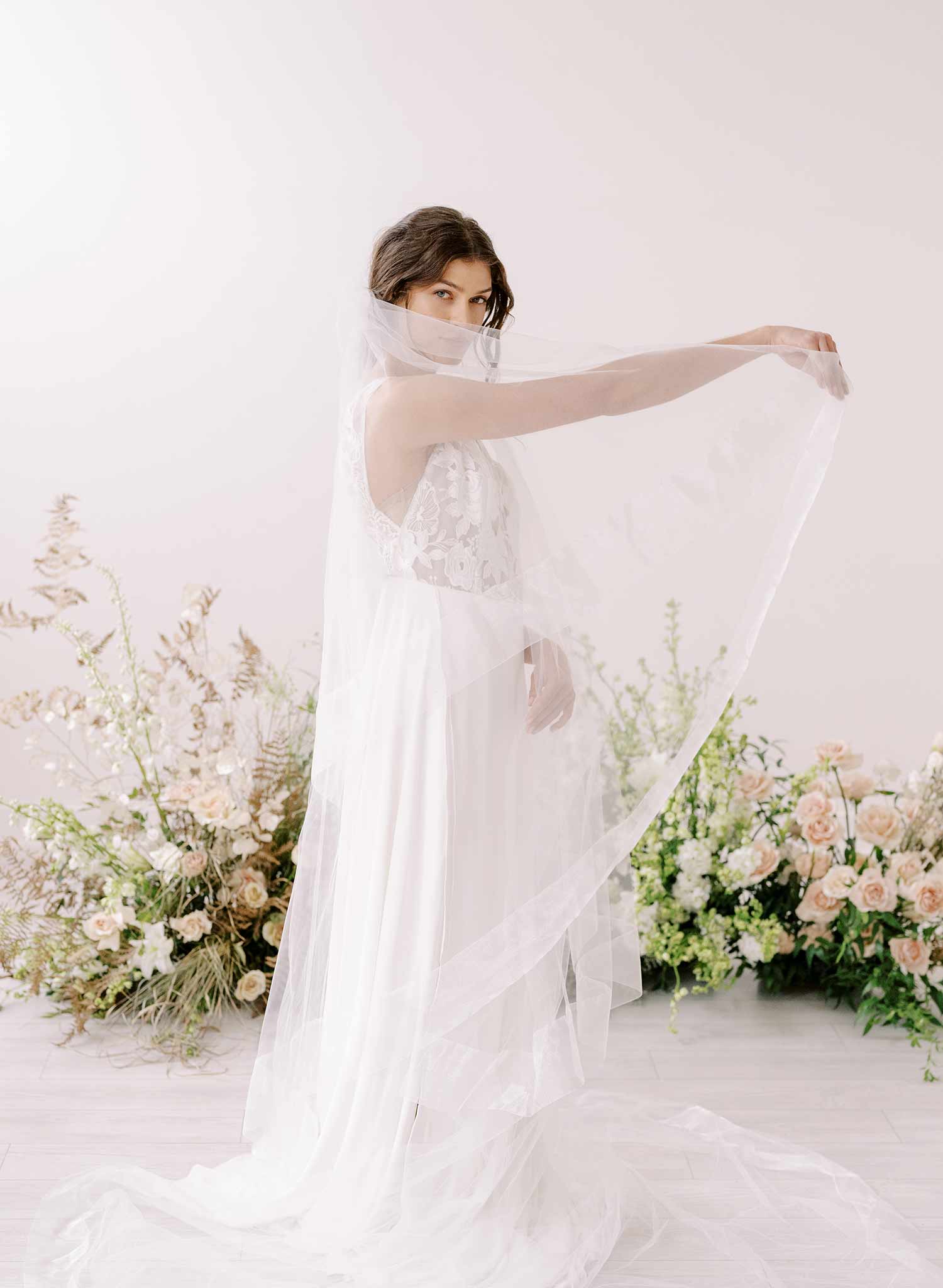"Organza edge veil with blusher, cathedral length - Style #2360"