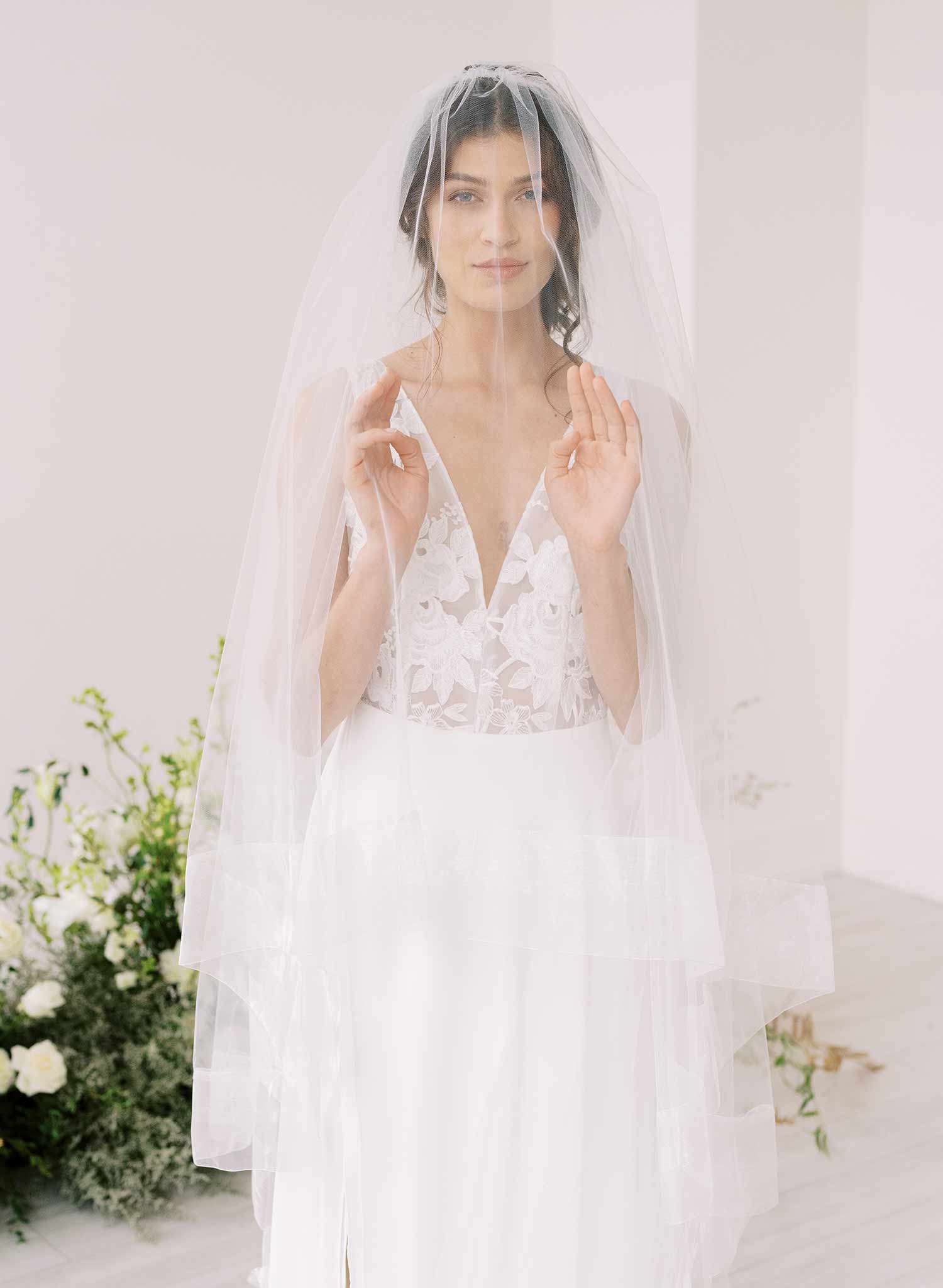 "Organza edge veil with blusher, cathedral length - Style #2360"