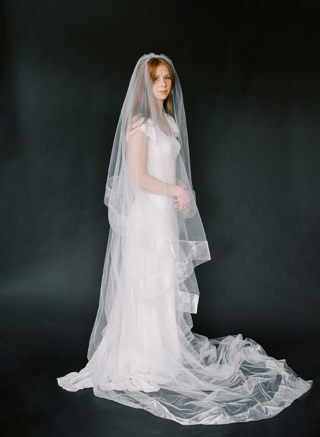 "Organza edge veil with blusher, cathedral length - Style #2360"