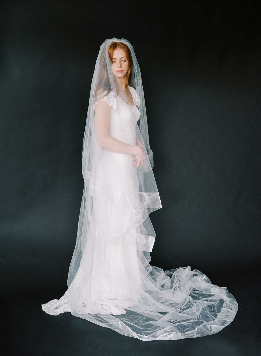"Organza edge veil with blusher, cathedral length - Style #2360"