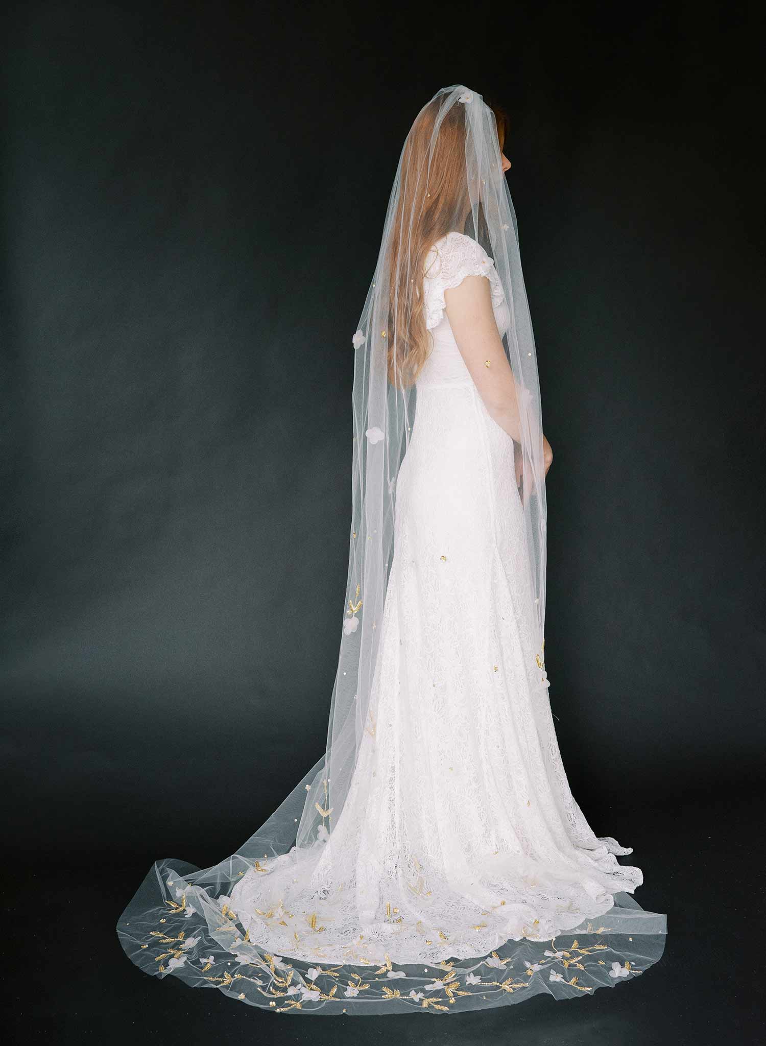 "Floral embroidered bridal train veil, cathedral - Style #2367"