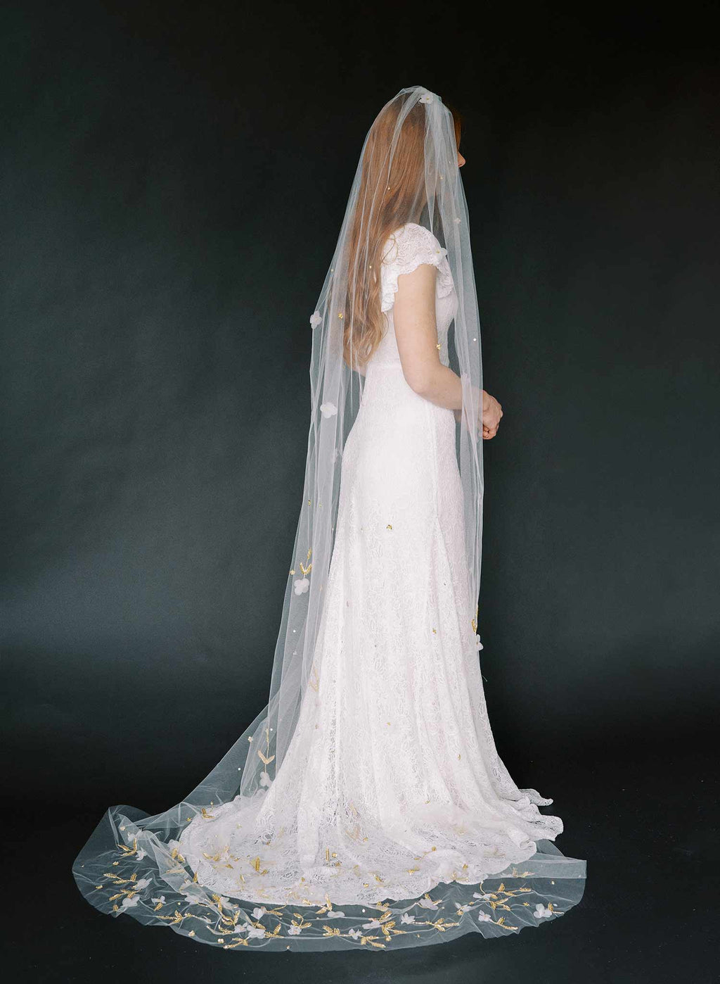 "Floral embroidered bridal train veil, cathedral - Style #2367"