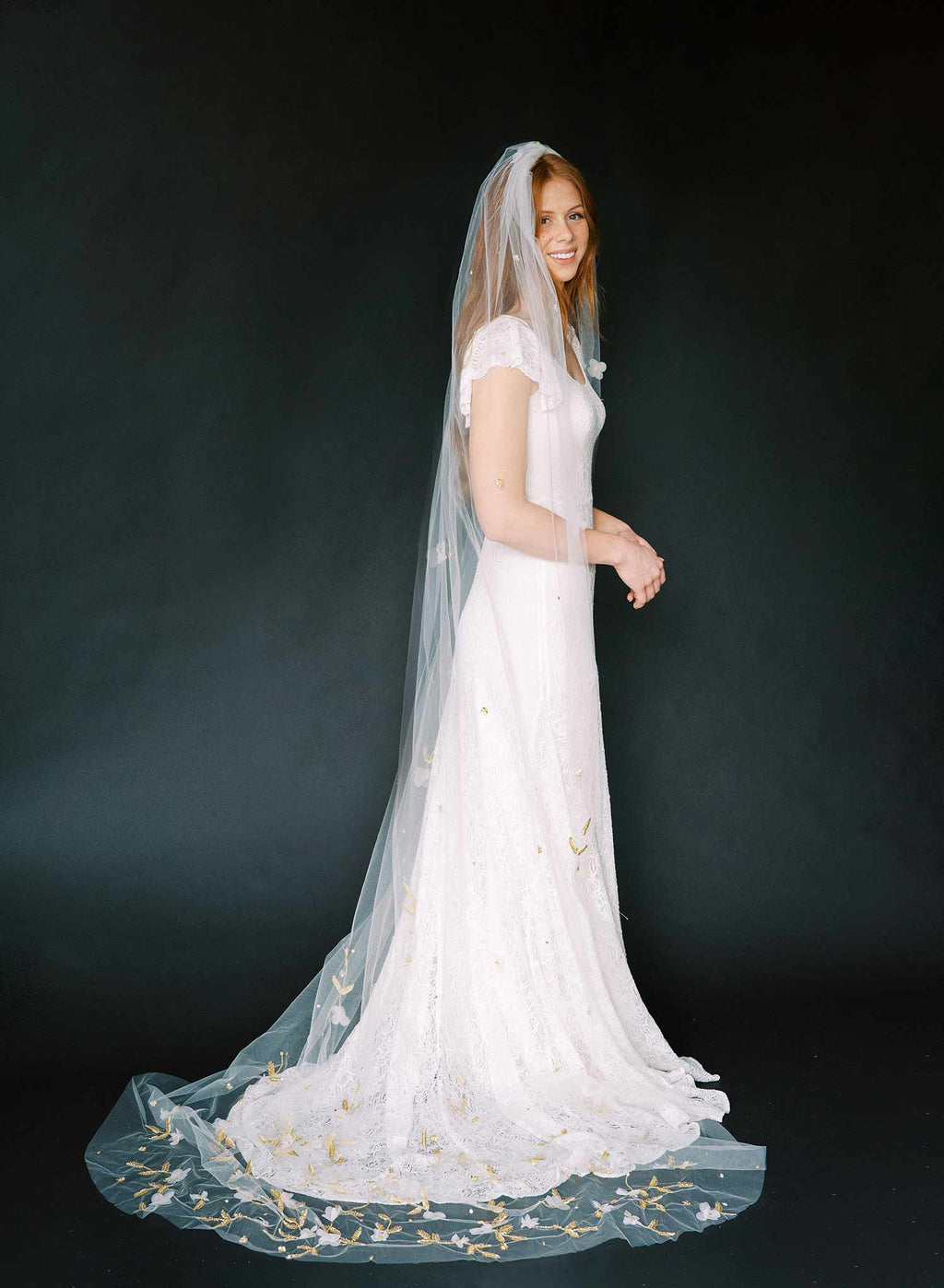 "Floral embroidered bridal train veil, cathedral - Style #2367"