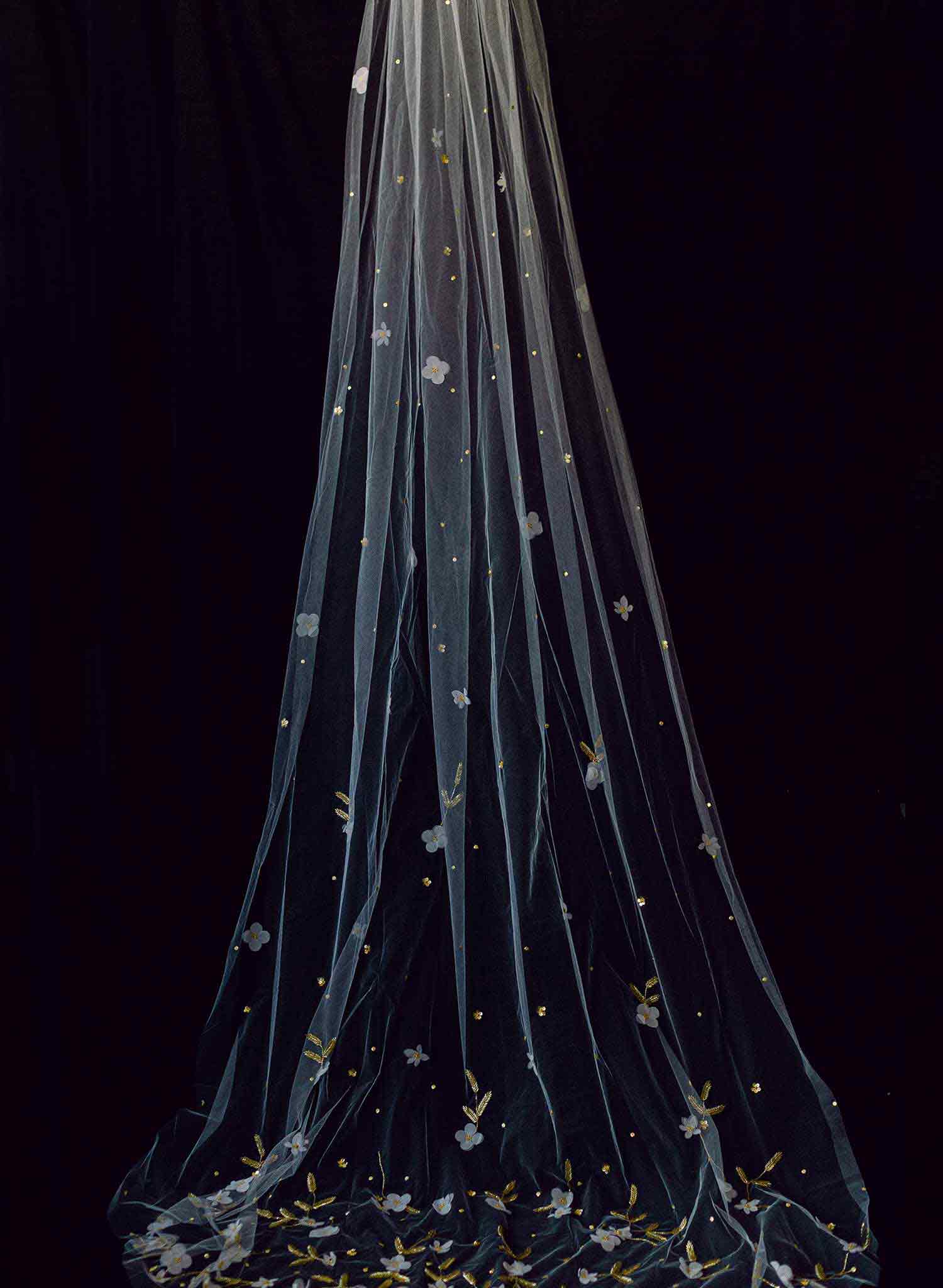 "Floral embroidered bridal train veil, cathedral - Style #2367"
