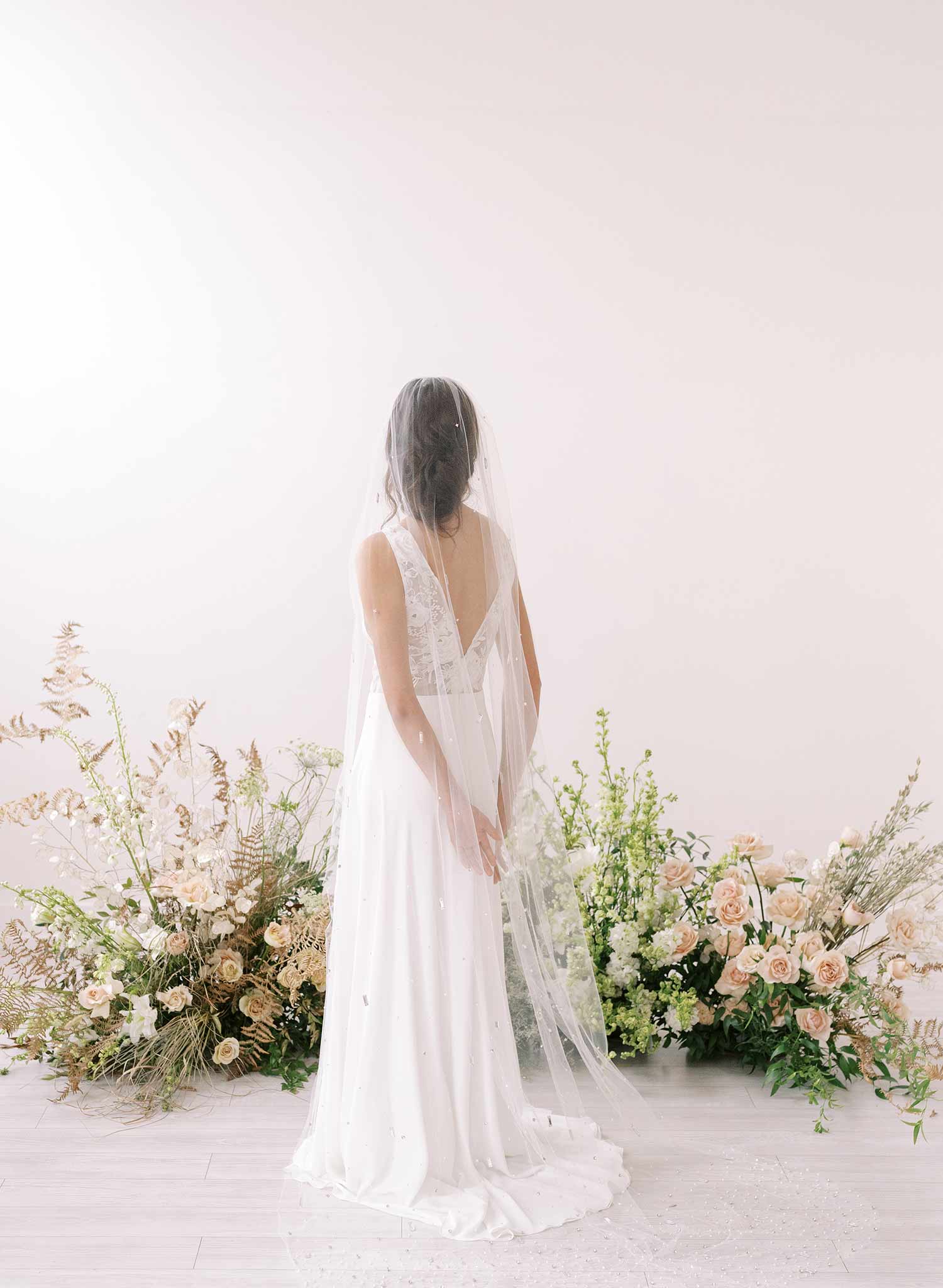 Baguette crystal and bead chapel train veil - Style #2370