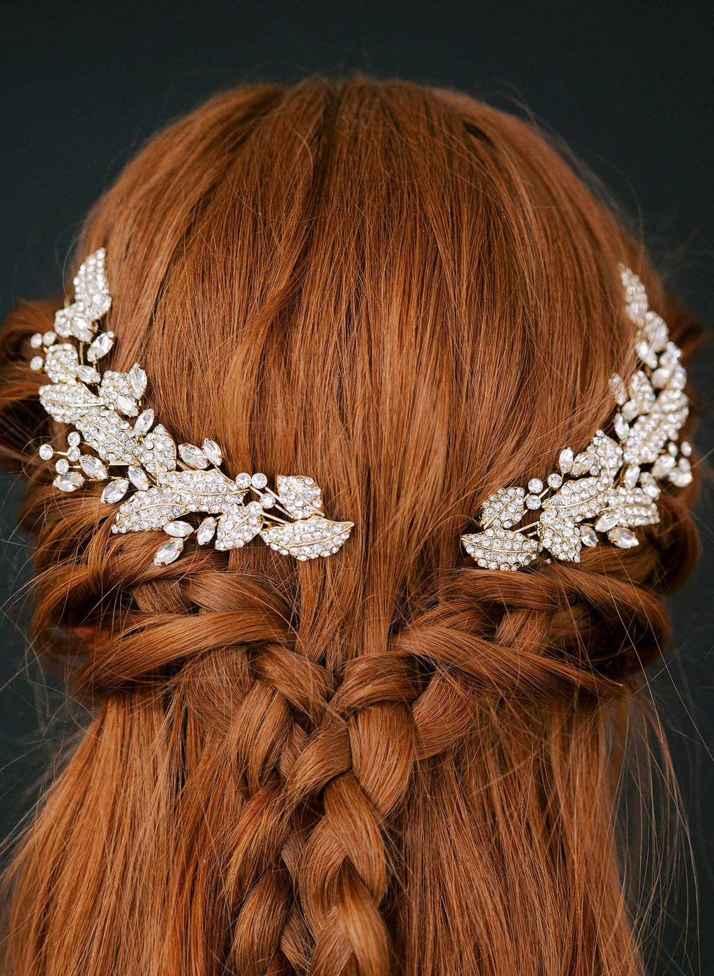Crystal layered leaves hair clip pair - Style #2422