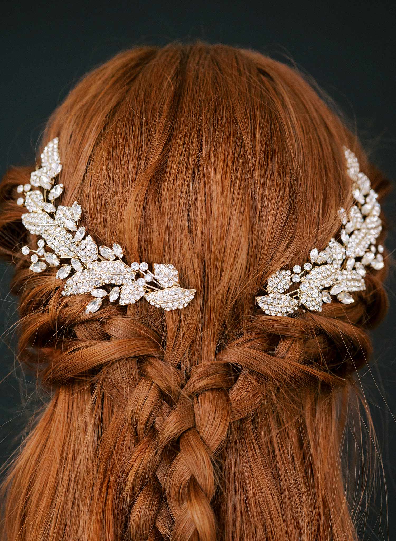 Crystal layered leaves hair clip pair - Style #2422