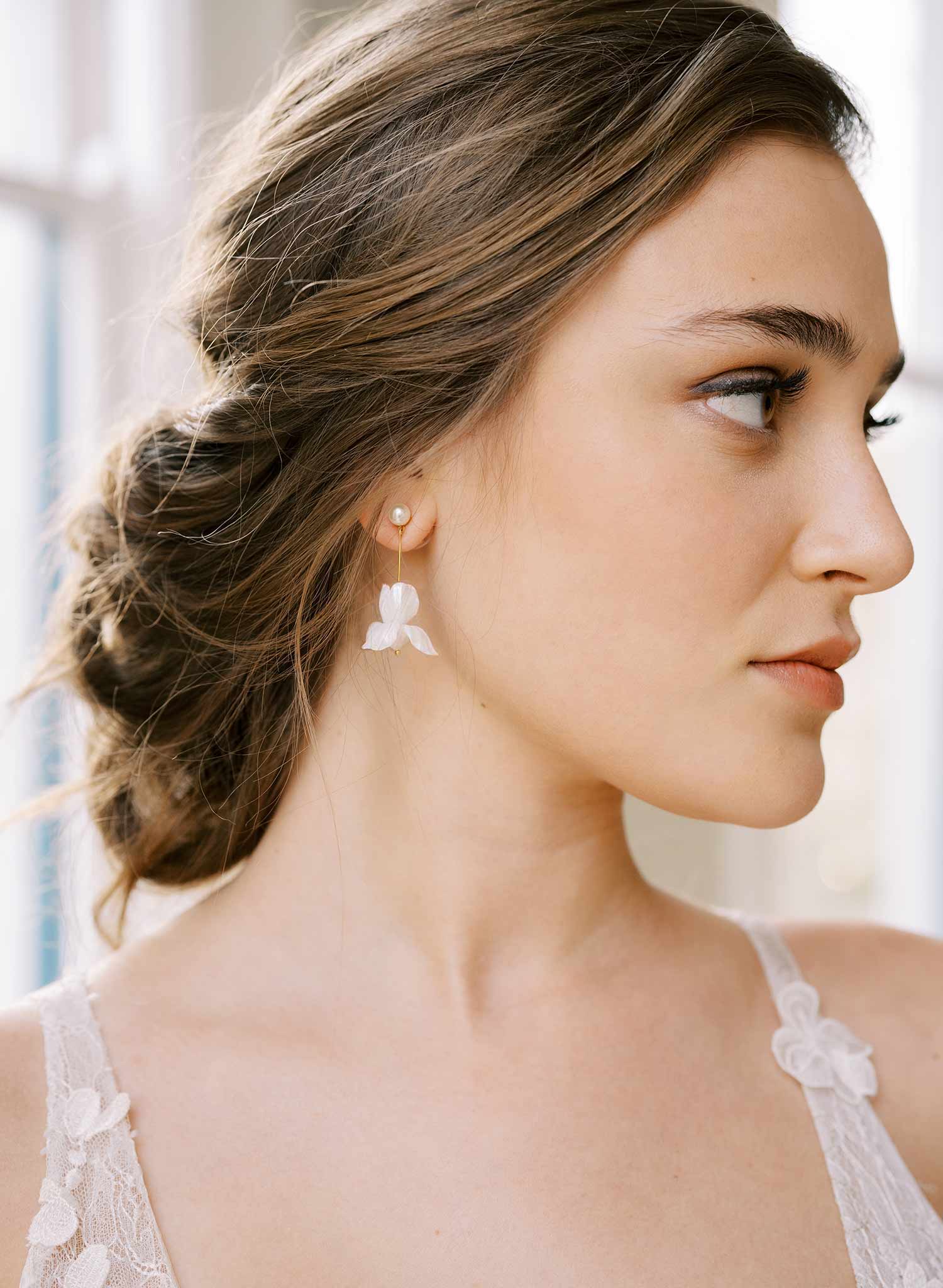 "Hand sculpted iris drop earrings, petite - Style #2430"