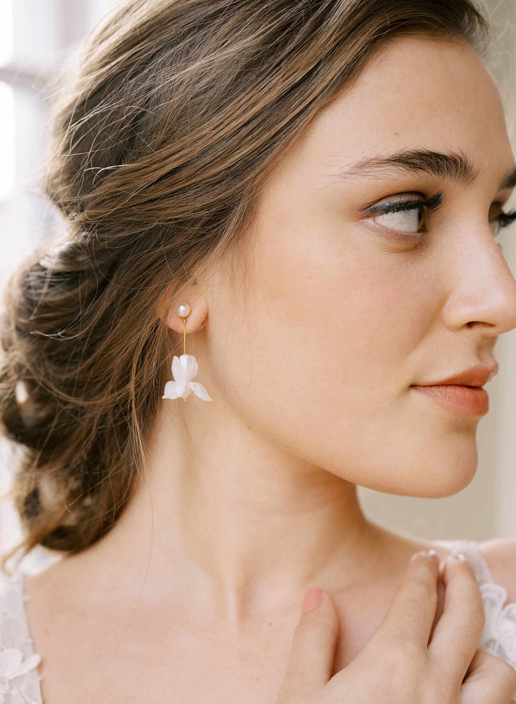 "Hand sculpted iris drop earrings, petite - Style #2430"