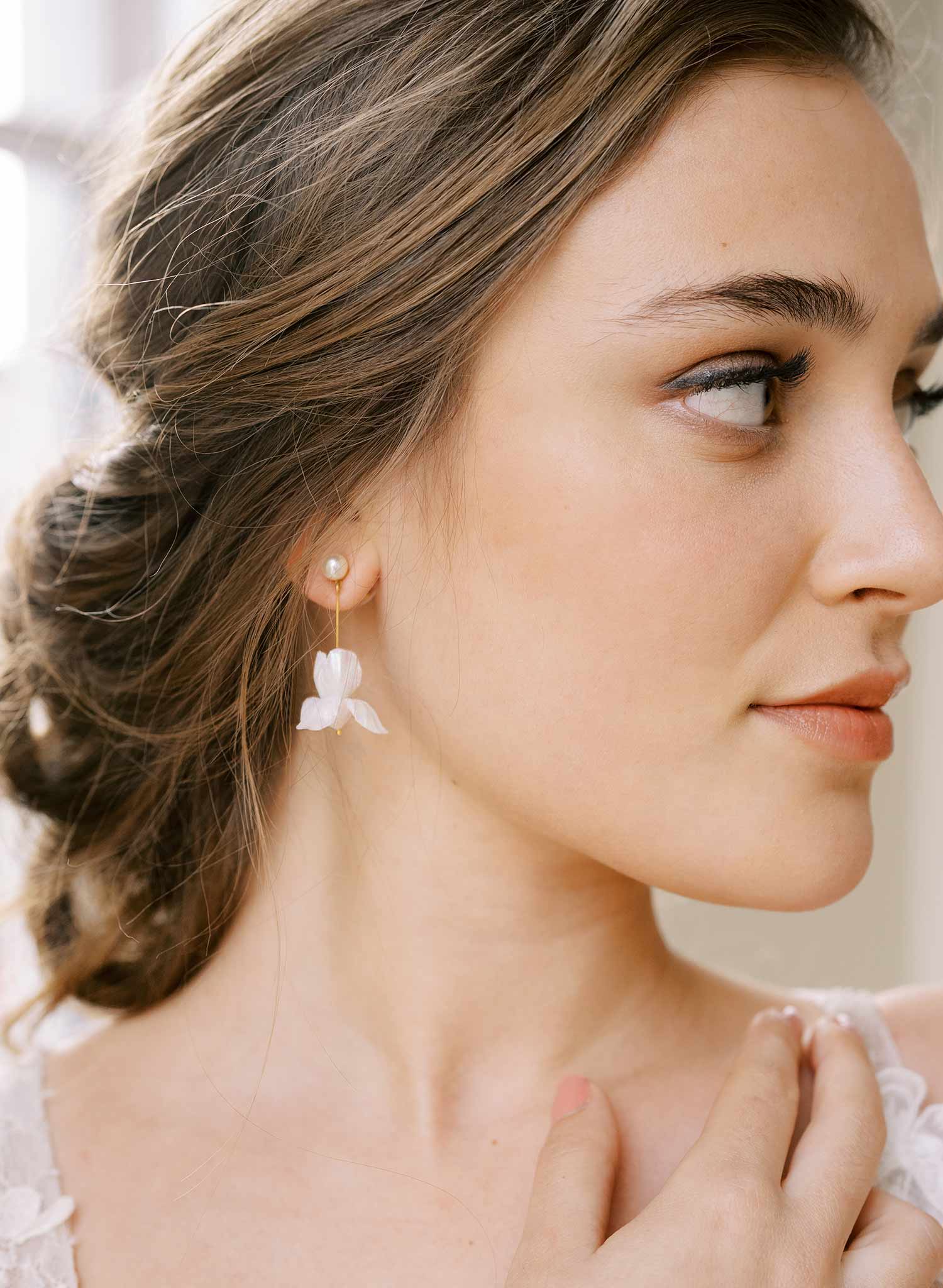 "Hand sculpted iris drop earrings, petite - Style #2430"