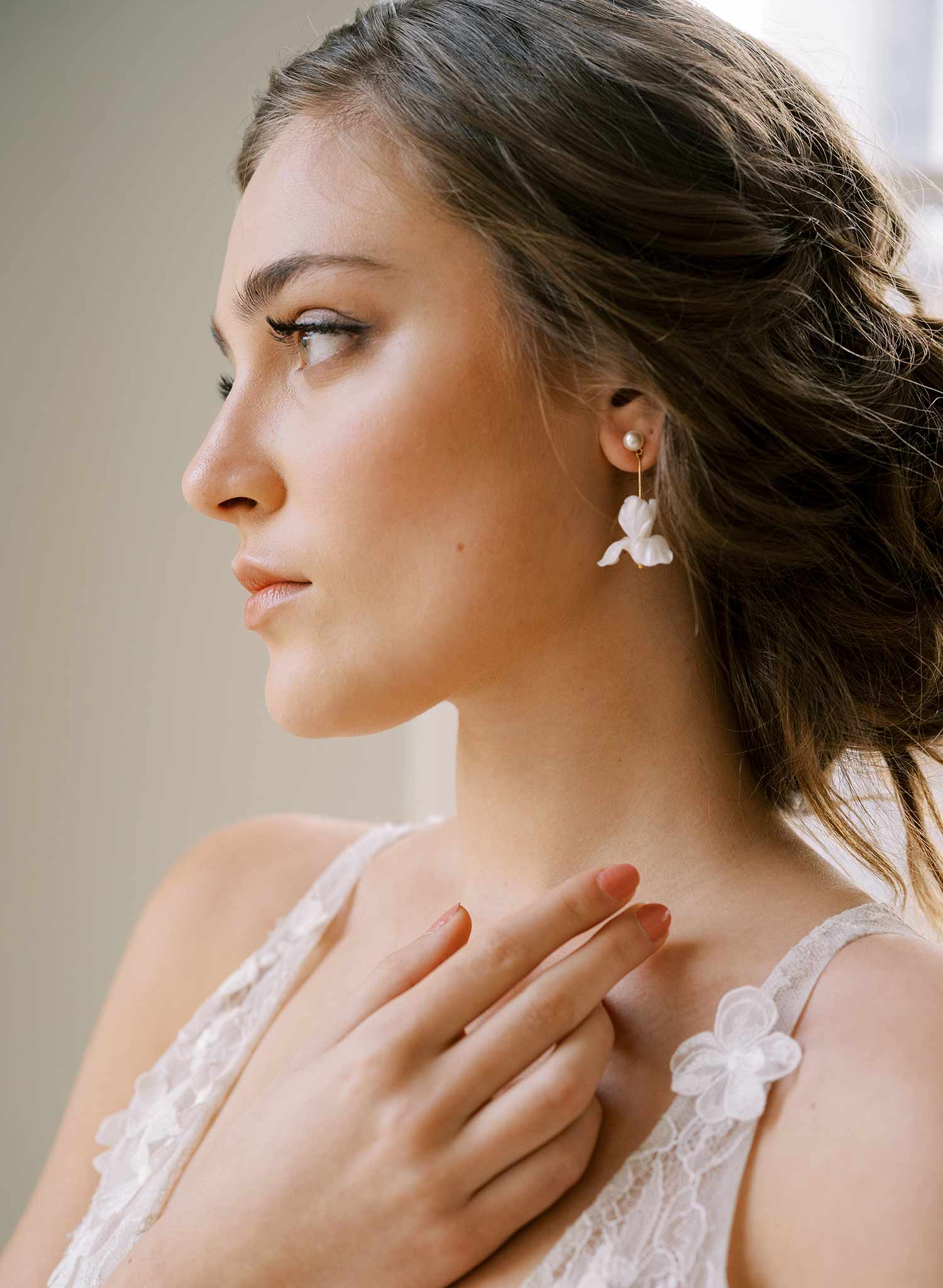 "Hand sculpted iris drop earrings, petite - Style #2430"