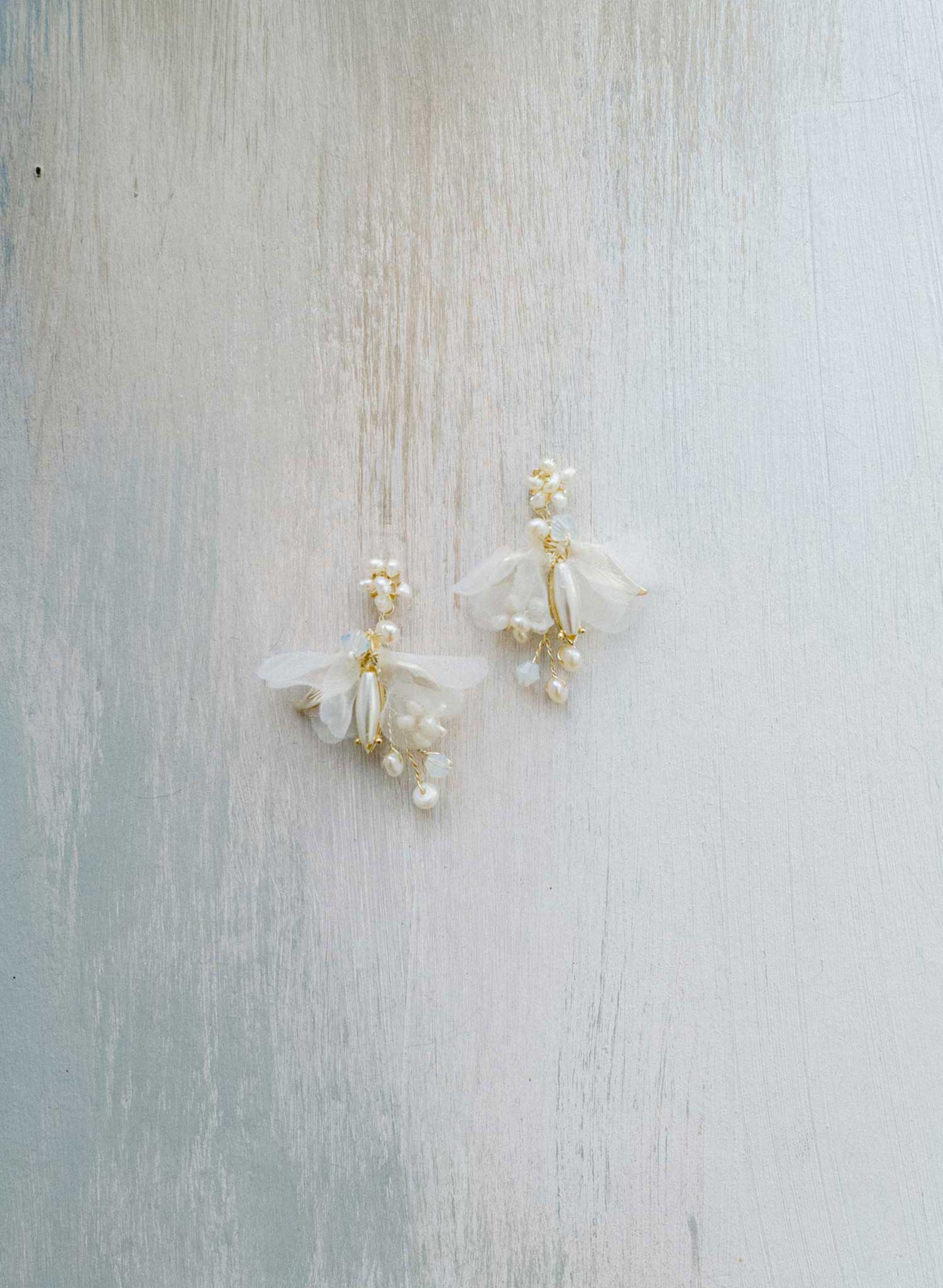 "Pearl burst and silk blossom earrings, petite - Style #2433"