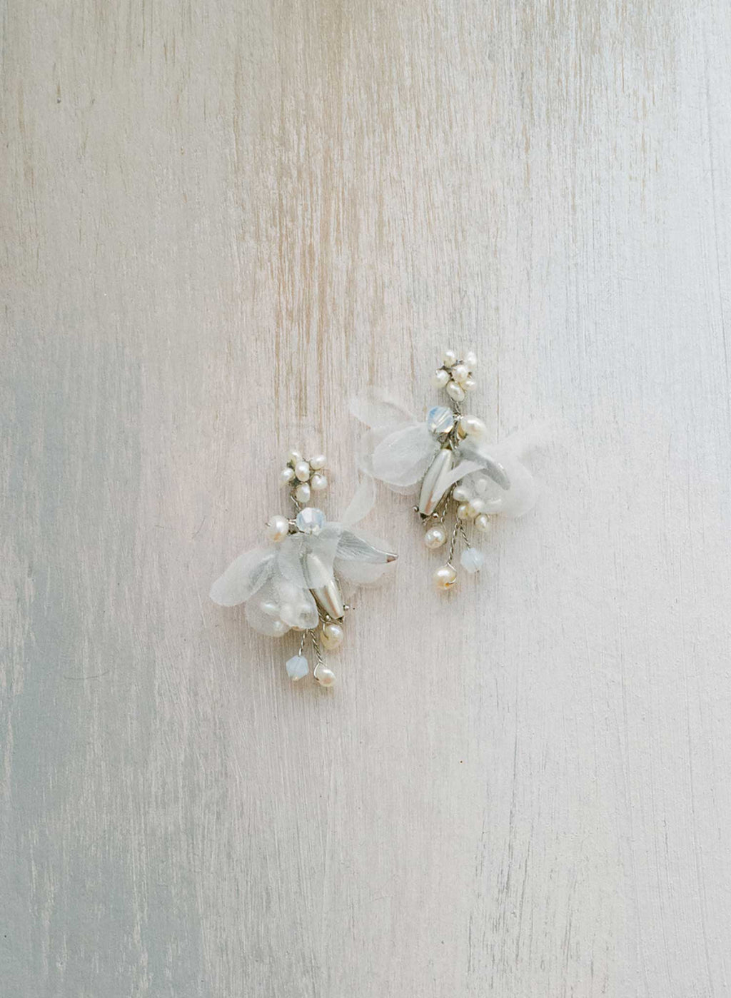 "Pearl burst and silk blossom earrings, petite - Style #2433"