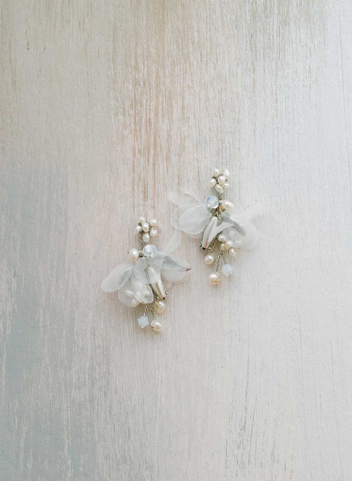"Pearl burst and silk blossom earrings, petite - Style #2433"