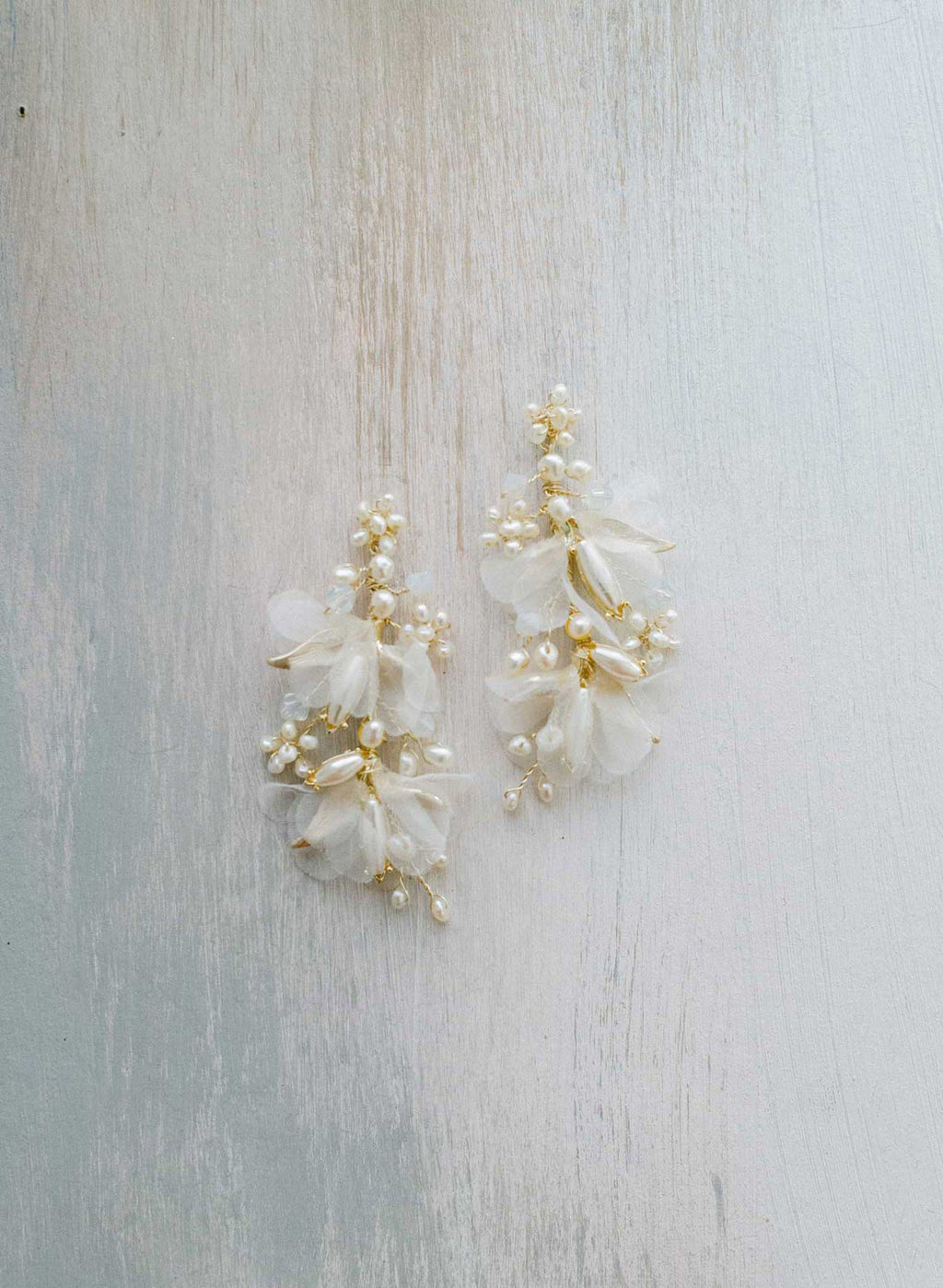 "Pearl burst and silk blossom earrings, large - Style #2434"