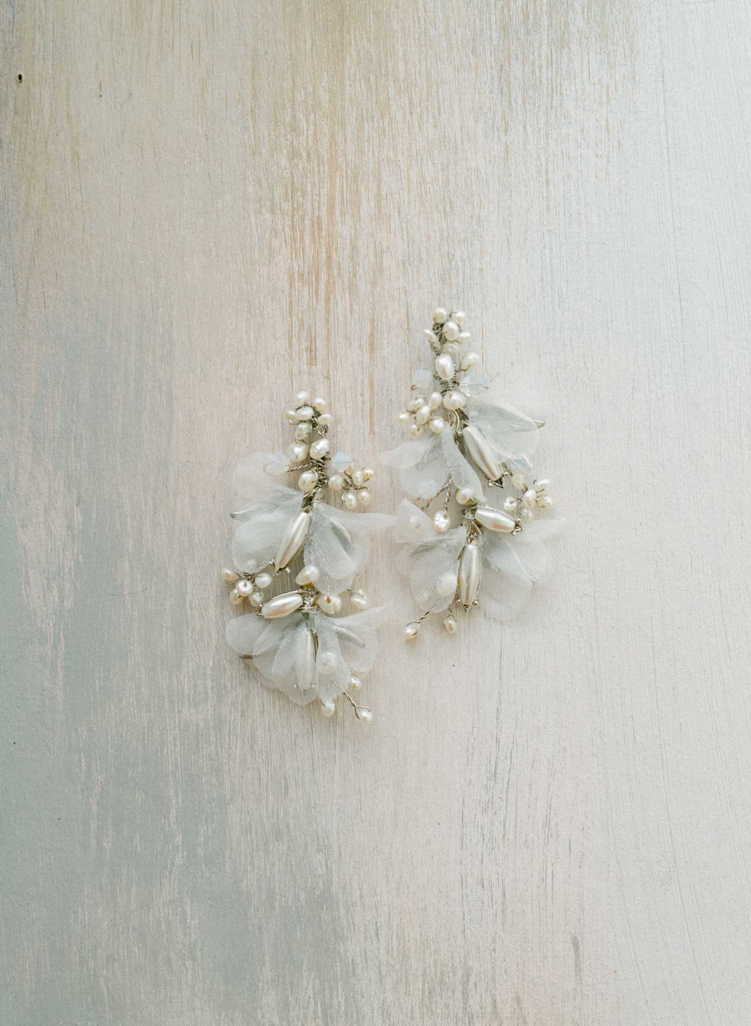 "Pearl burst and silk blossom earrings, large - Style #2434"