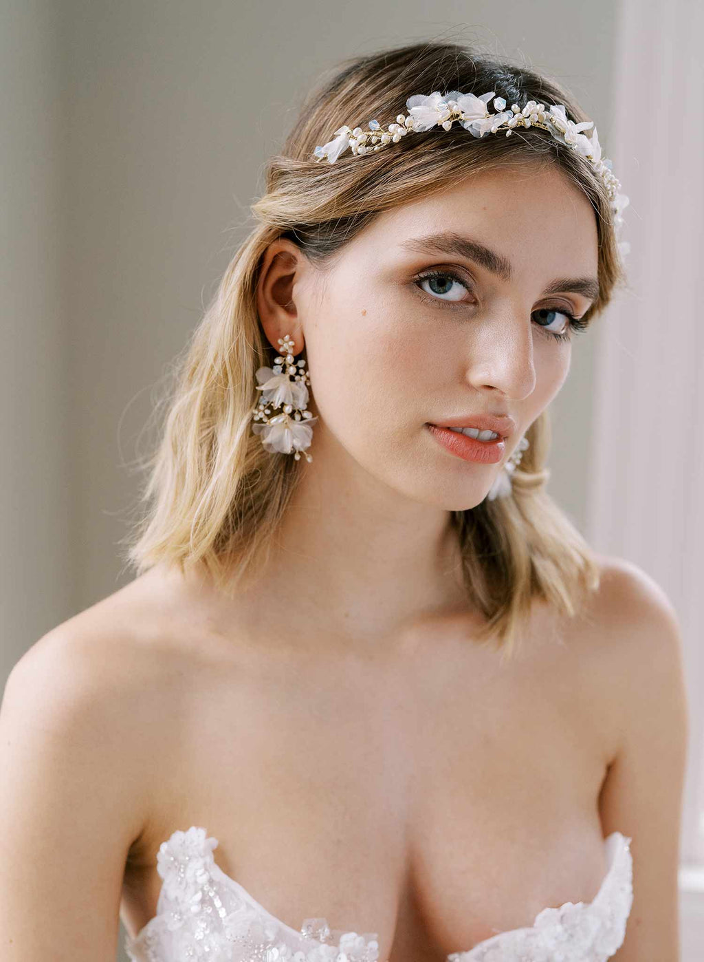 "Pearl burst and silk blossom earrings, large - Style #2434"