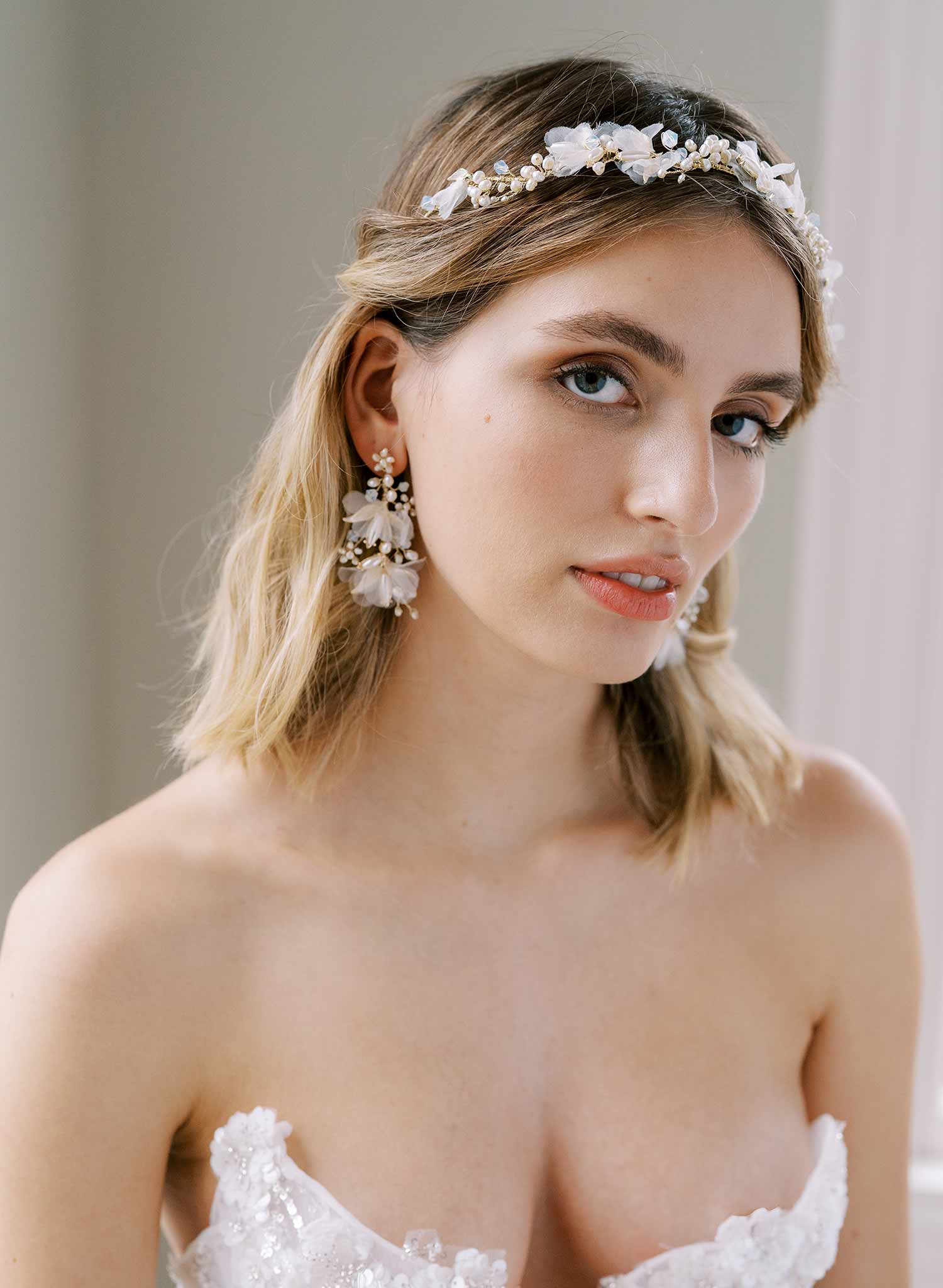 "Pearl burst and silk blossom earrings, large - Style #2434"