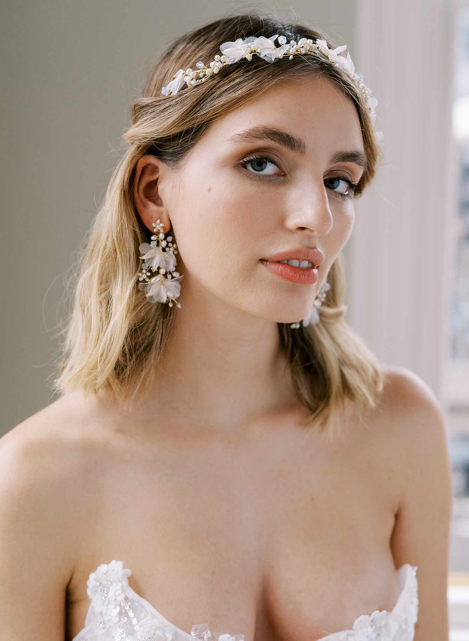 "Pearl burst and silk blossom earrings, large - Style #2434"